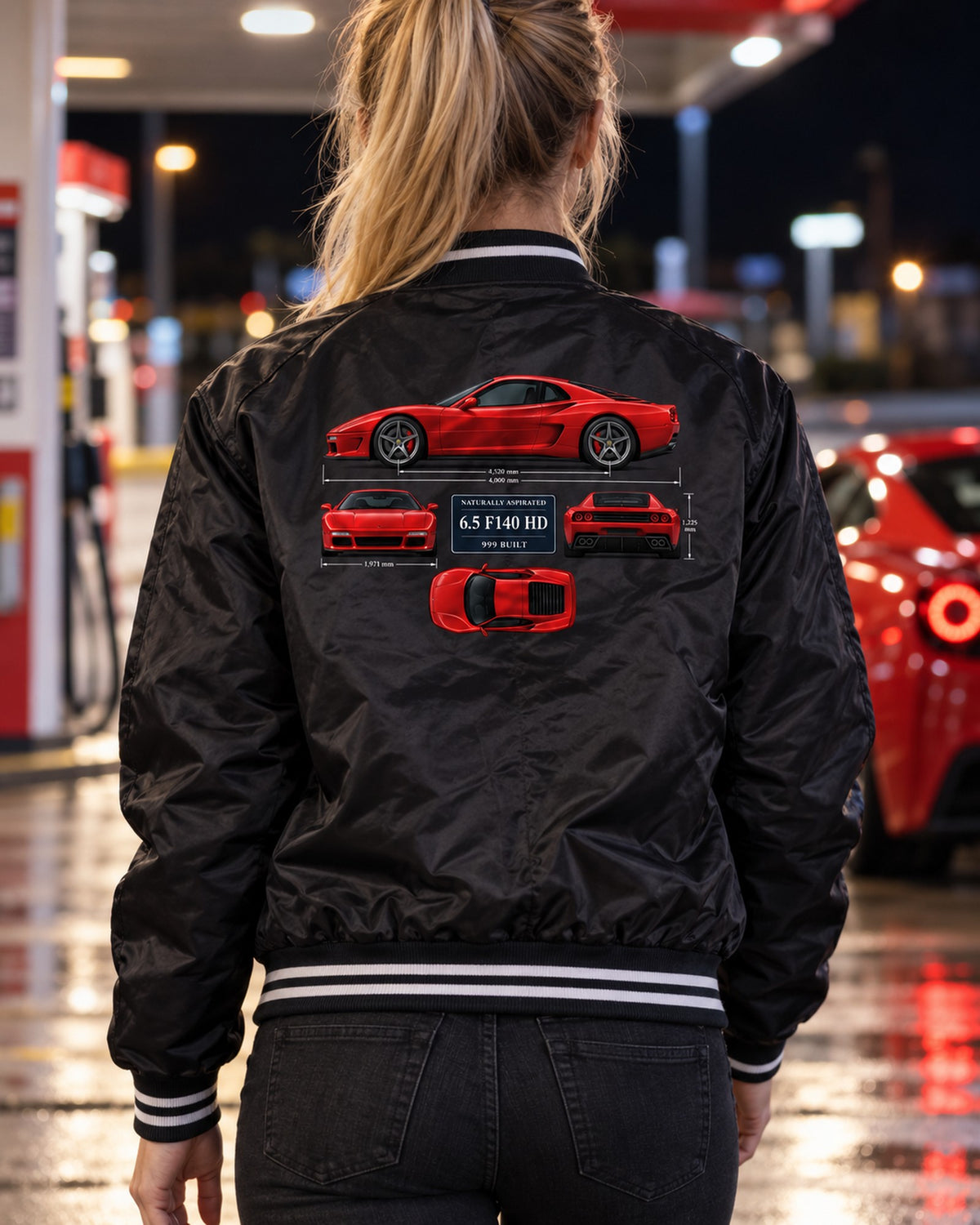 Ferrari 812 Competizione Dimension Blueprint V12 Shirt Bomber Jacket Black worn hero