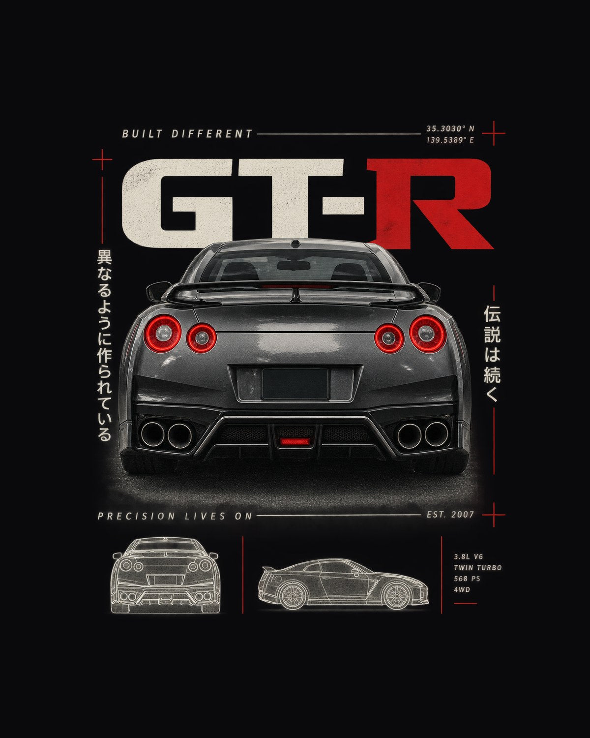 Toyota GR Supra A90 B58 Dimension Blueprint Tee, Car Gift design only