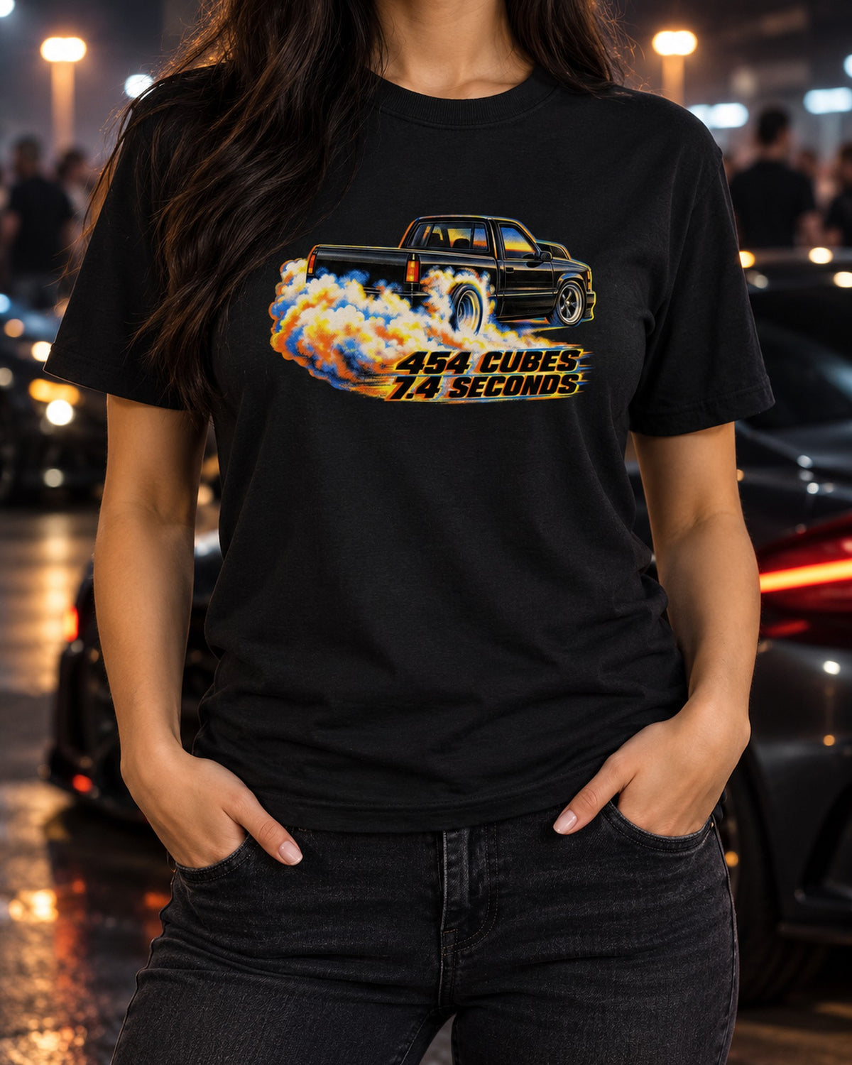 Chevrolet 454 SS Pickup 1990-93 Riso Burnout Smoke Shirt T-Shirt Black worn hero