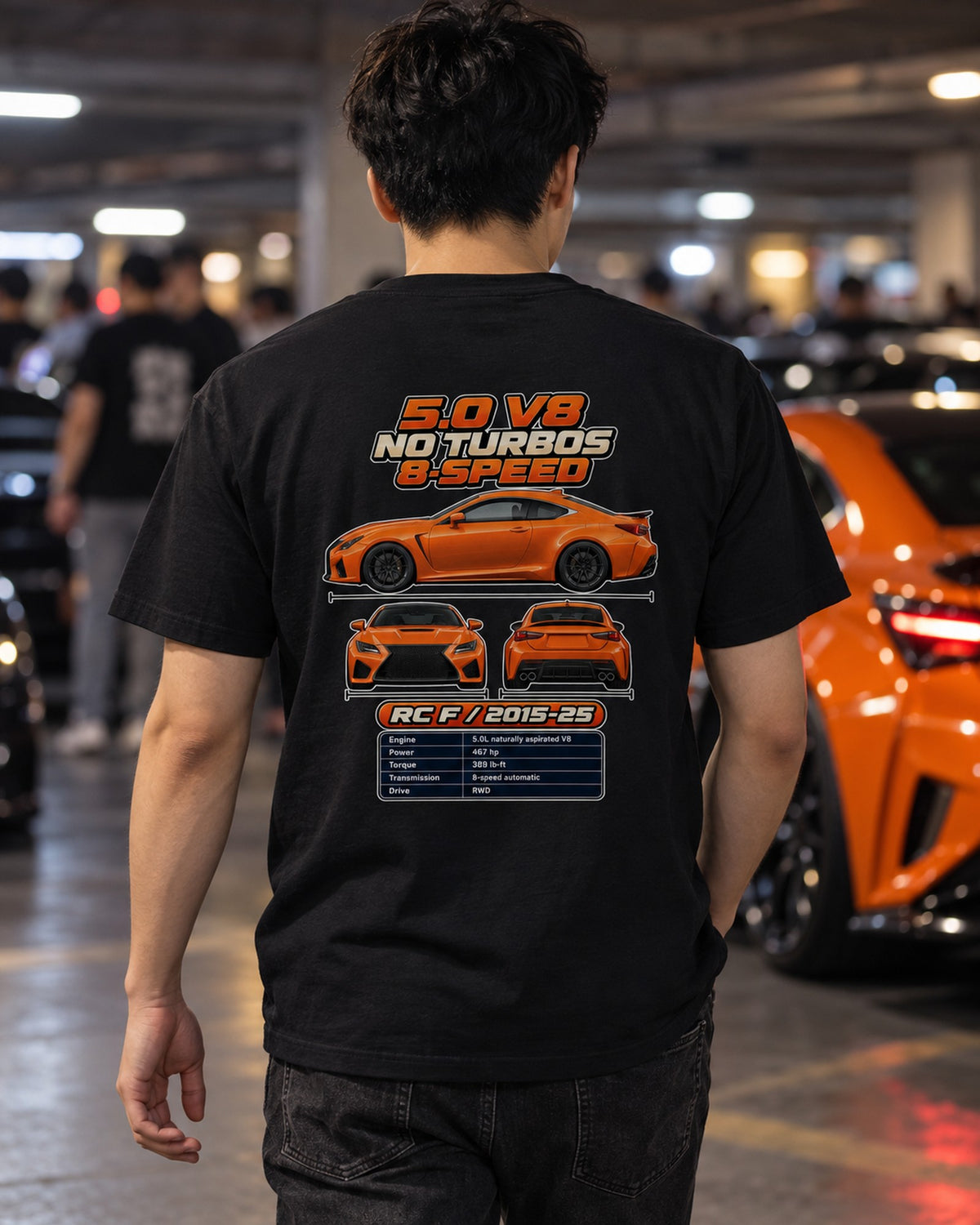 Lexus Rc F Spec Sheet Full-Back Graphic Tee T-Shirt Black worn hero