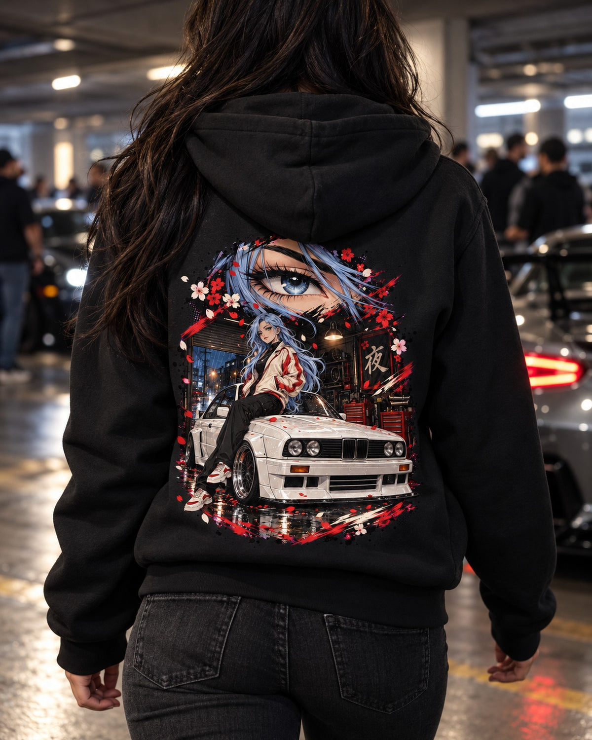 BMW M3 E30 Anime Girl Shirt, Hoodie & More Zip Hoodie Black worn hero