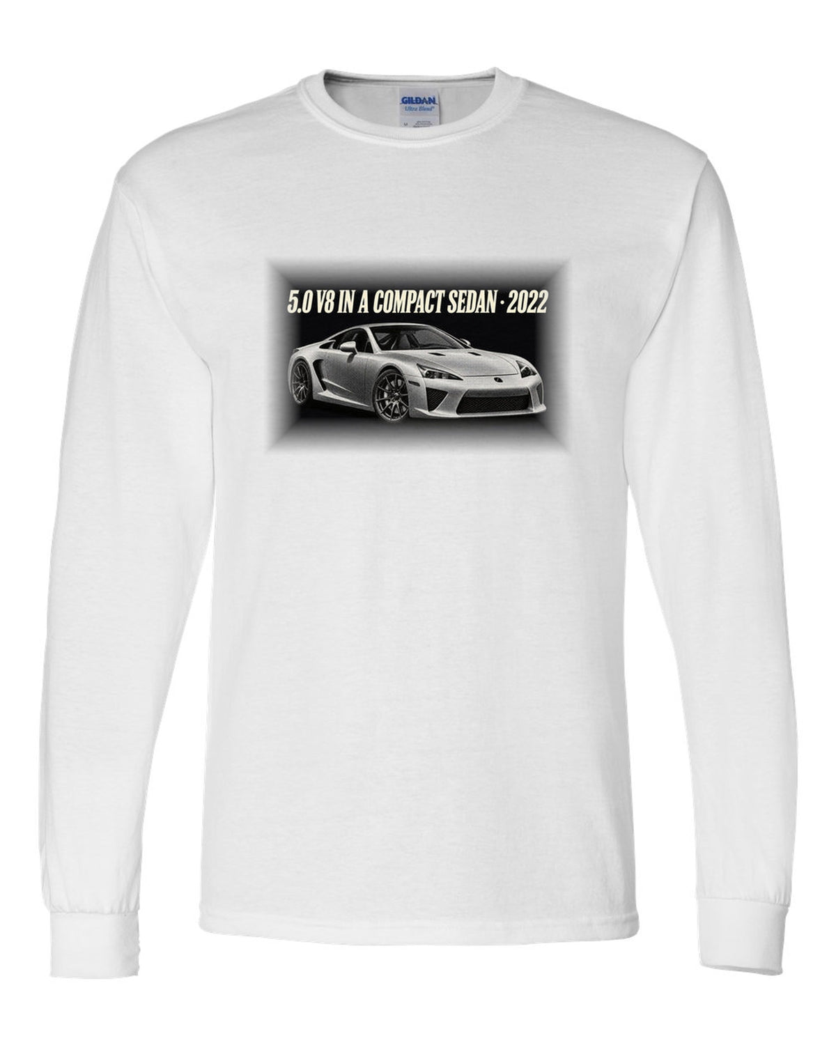 Cockpit and gauge cluster print of the Lexus LC 500 white long sleeve front view with the design