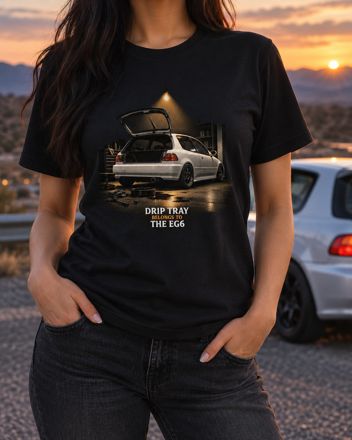 EG6 Honda Civic SiR Garage Night Drip Tray Shirt, Car Guy Tee T-Shirt Black worn hero