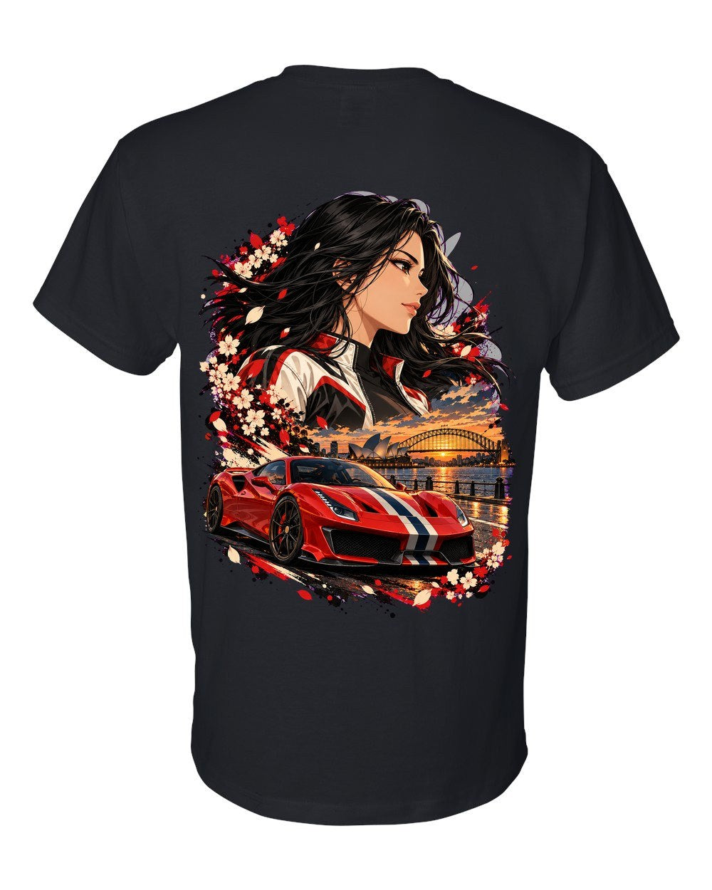 Ferrari 488 Pista Anime Girl T-Shirt Black back