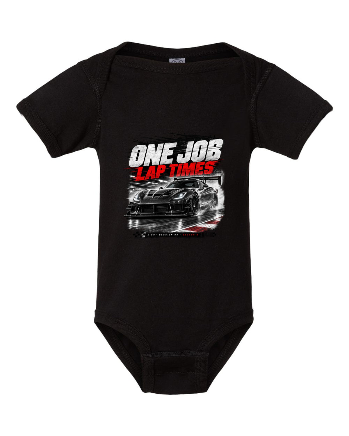 2016 Dodge Viper ACR Extreme VX I low front three-quarter race poster print black baby onesie front view with the design