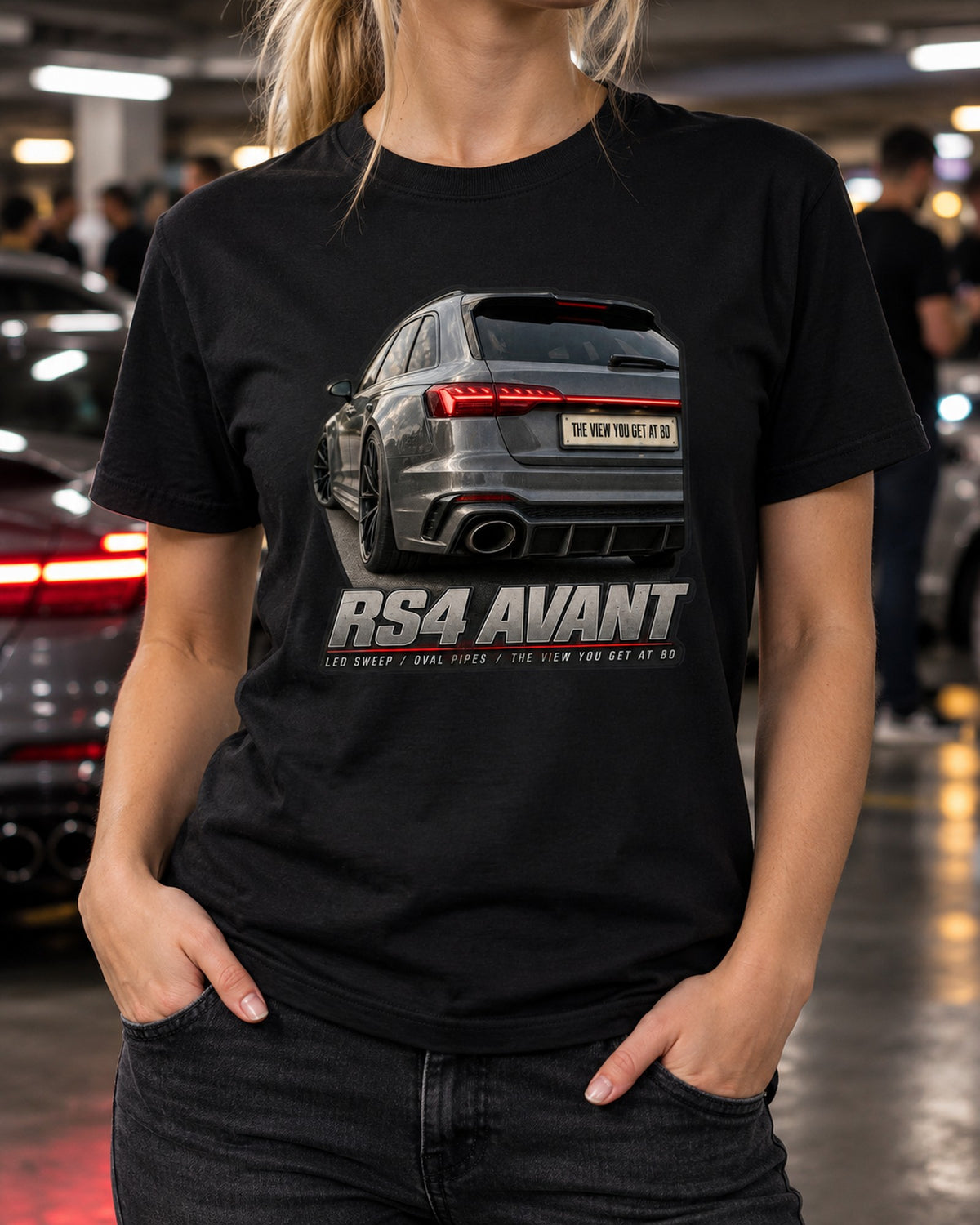 Audi RS4 Avant B9 Rear Taillight Macro Shirt, LED Sweep T-Shirt Black worn hero