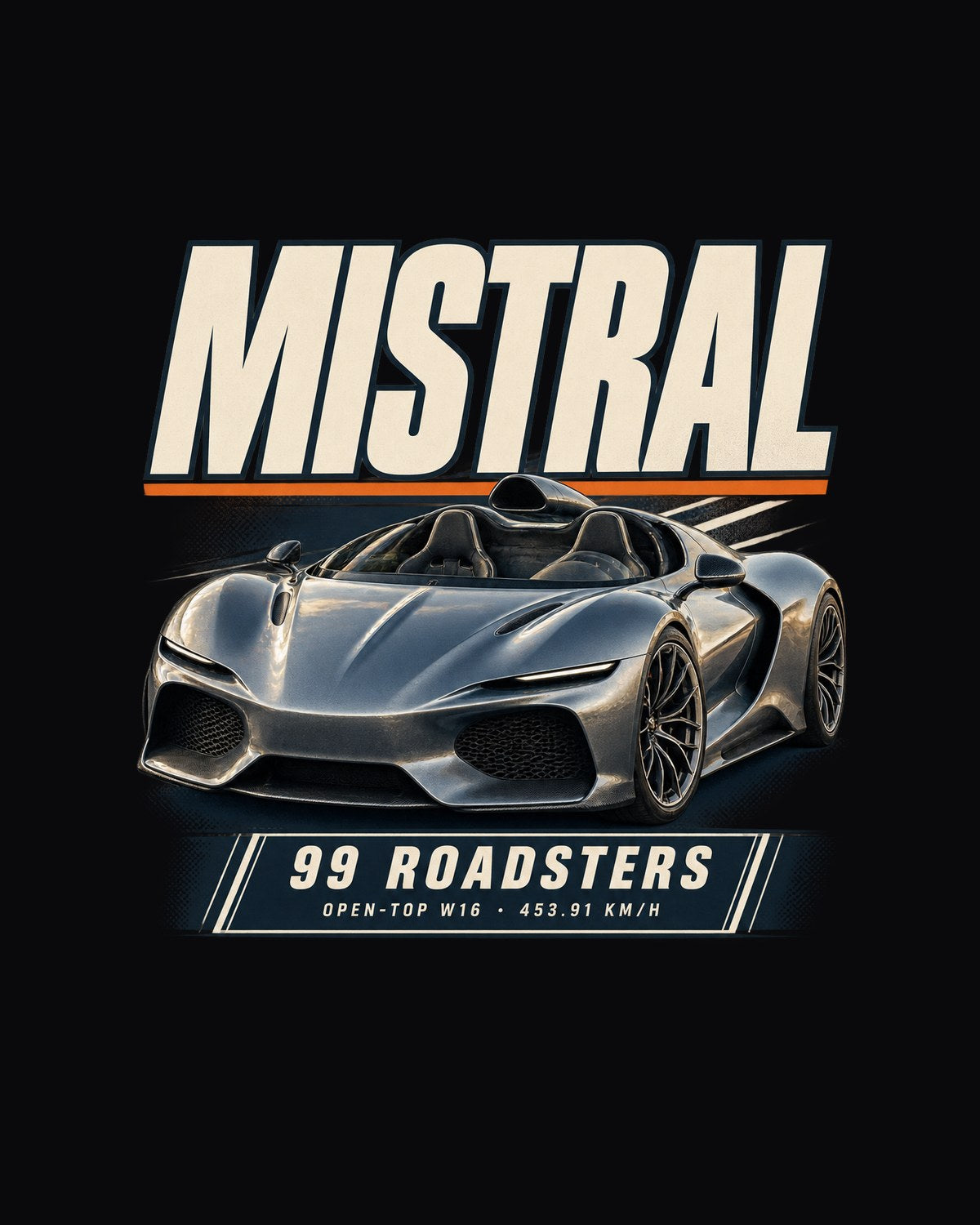 Bugatti Mistral Roadster Editorial Headline Shirt, W16 Car Tee design only