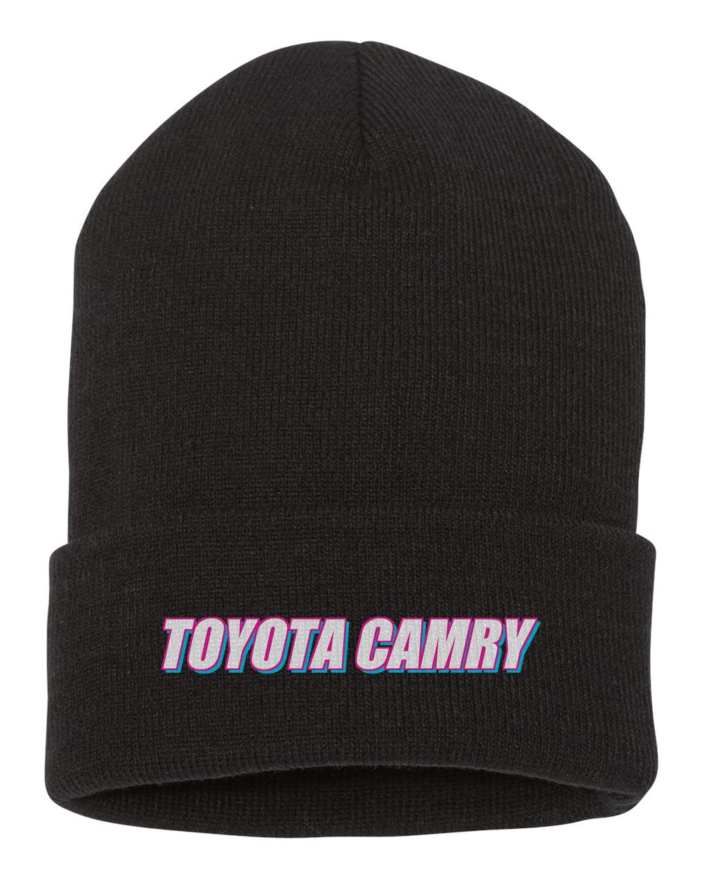 Toyota Camry black beanie front view with car name