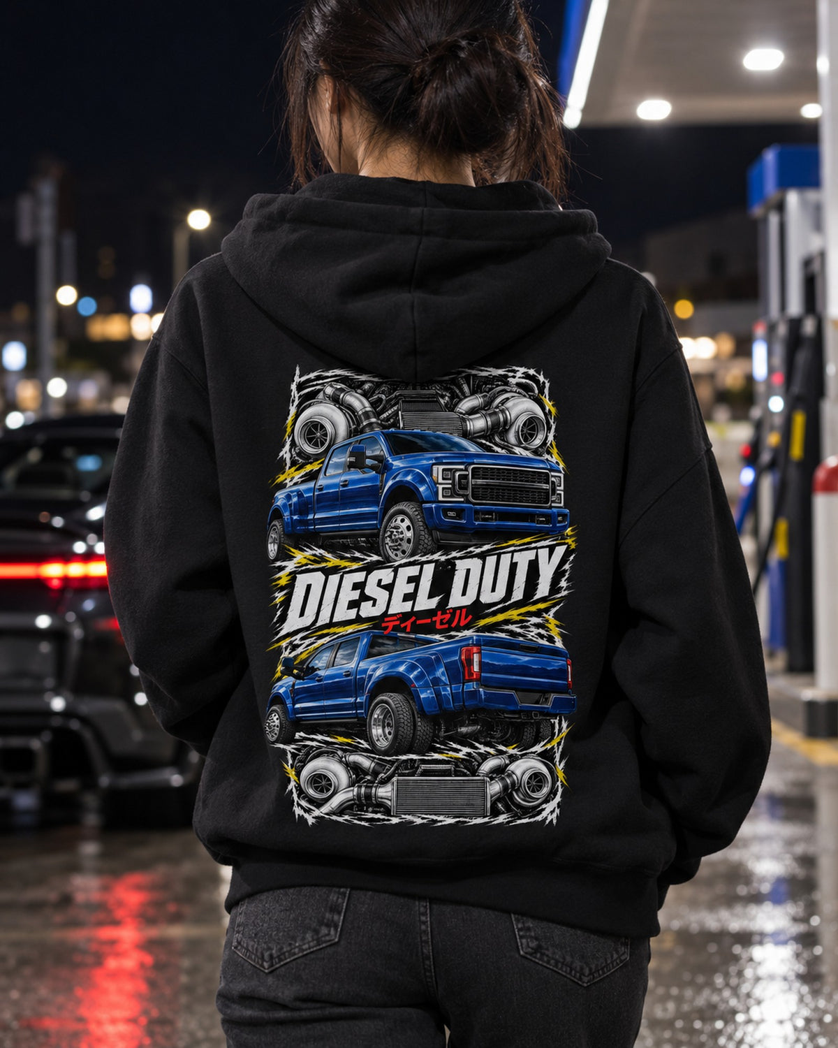 Ford F-250 Power Stroke Torn Poster Full-Back Graphic Tee Pull Over Hoodie Black worn hero