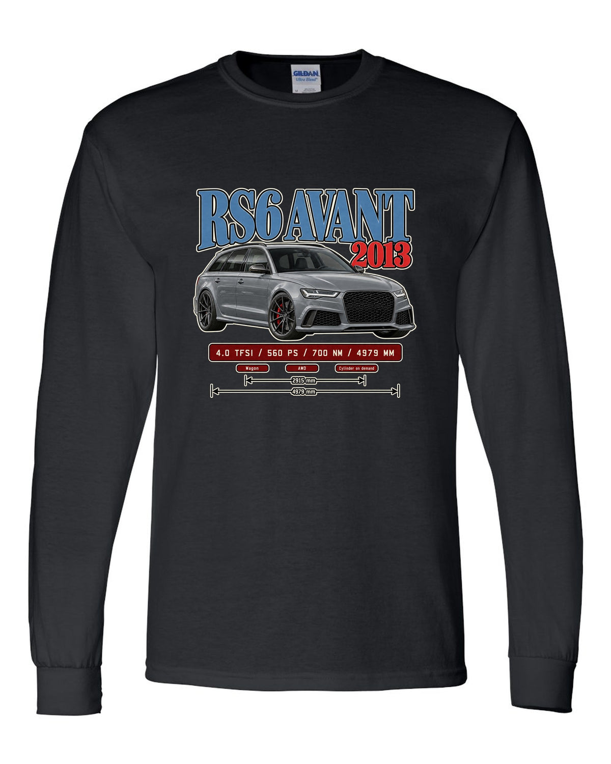 Audi RS6 Avant C7 2013 archive panel print black long sleeve front view with the design