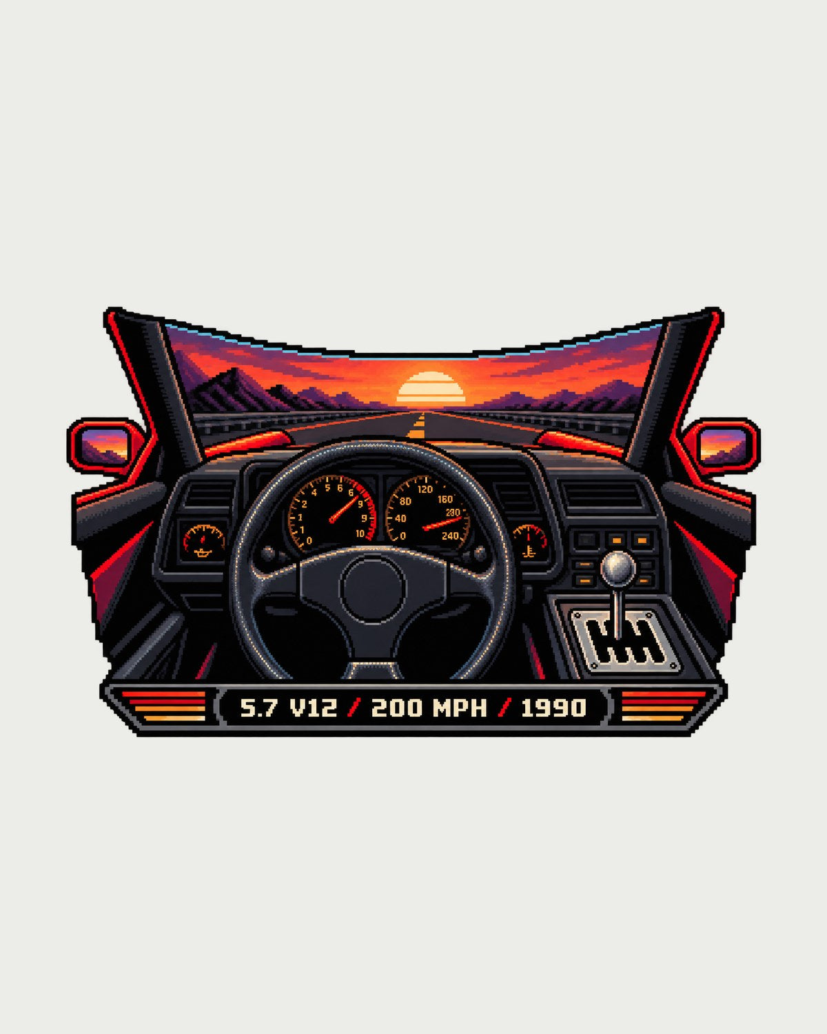 Diablo 5.7 V12 Gated Shifter Pixel Art Shirt, 200 MPH design only