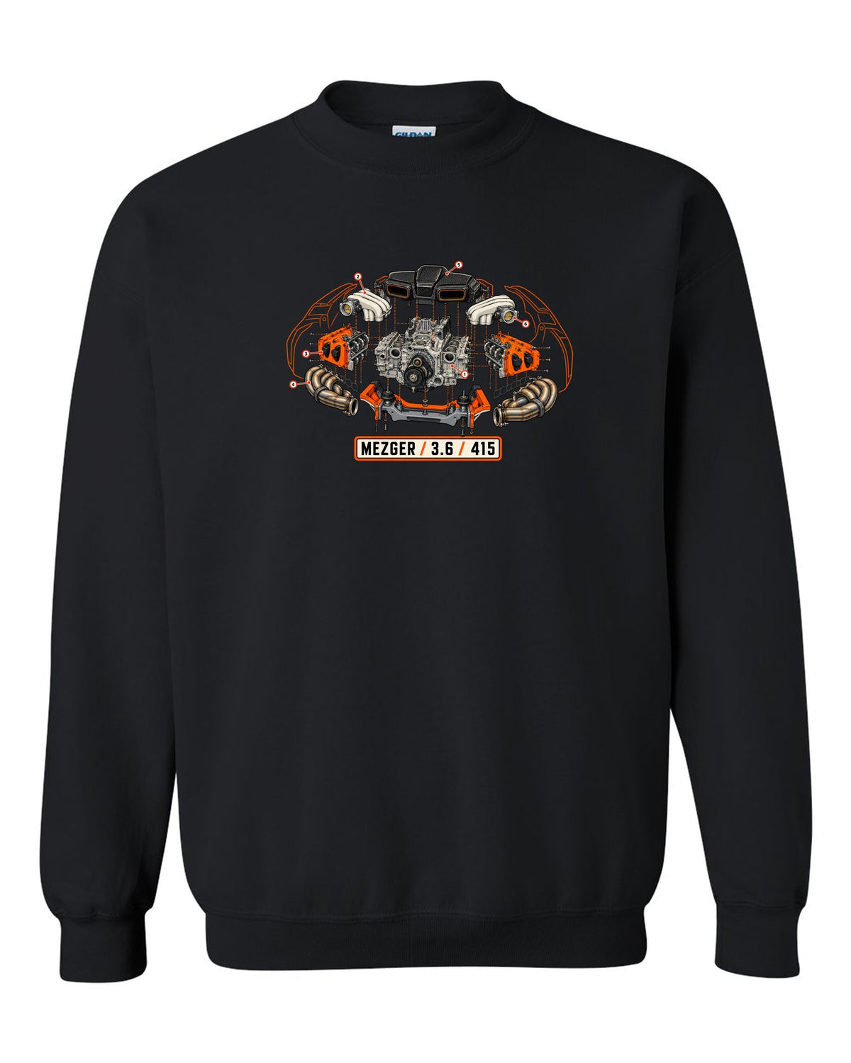 Porsche 992 Targa roll hoop sunset gradient minimalist design black crewneck front view with the design