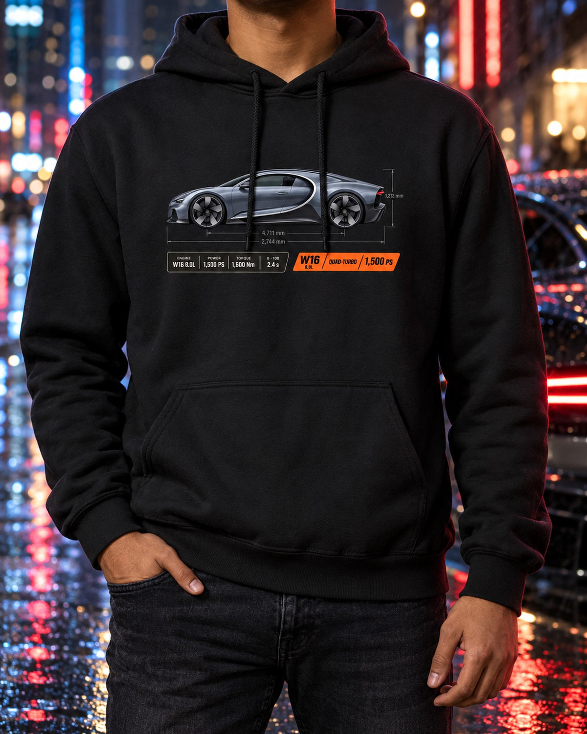 Bugatti Chiron W16 Dimension Blueprint Shirt, 1,500 PS Tee Pull Over Hoodie Black worn hero