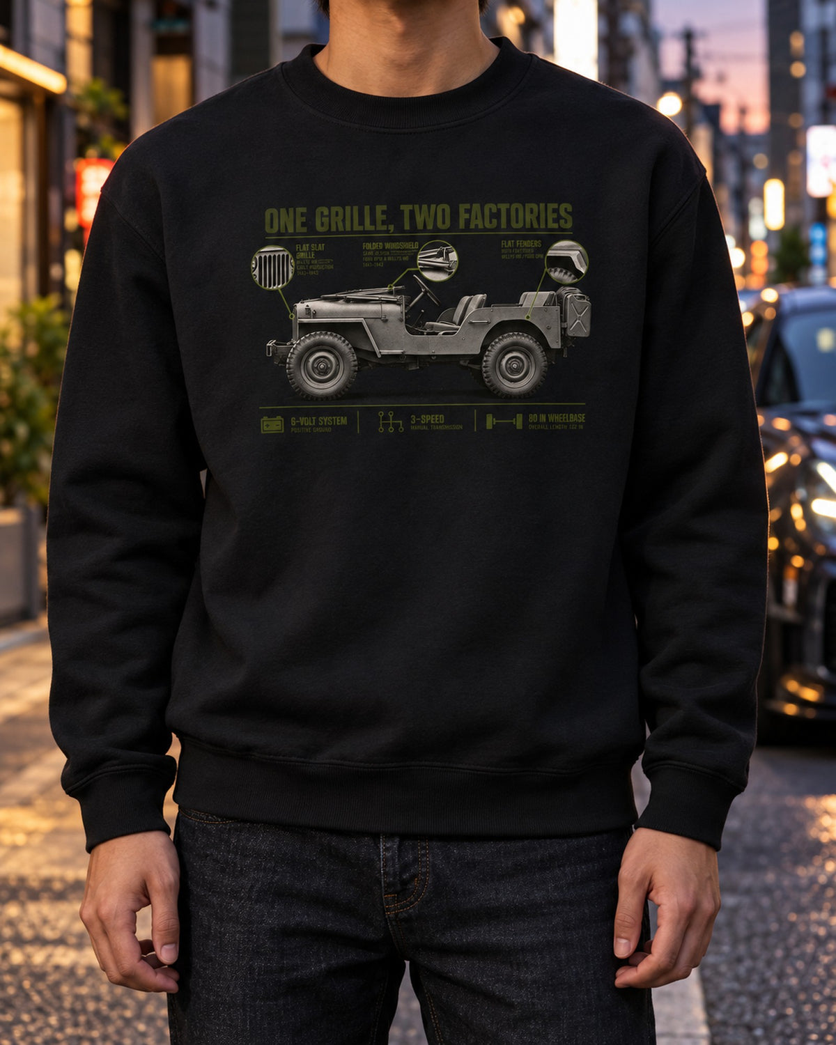Willys MB and Ford GPW Spec Poster Shirt, 1941-1945 Crewneck Black worn hero