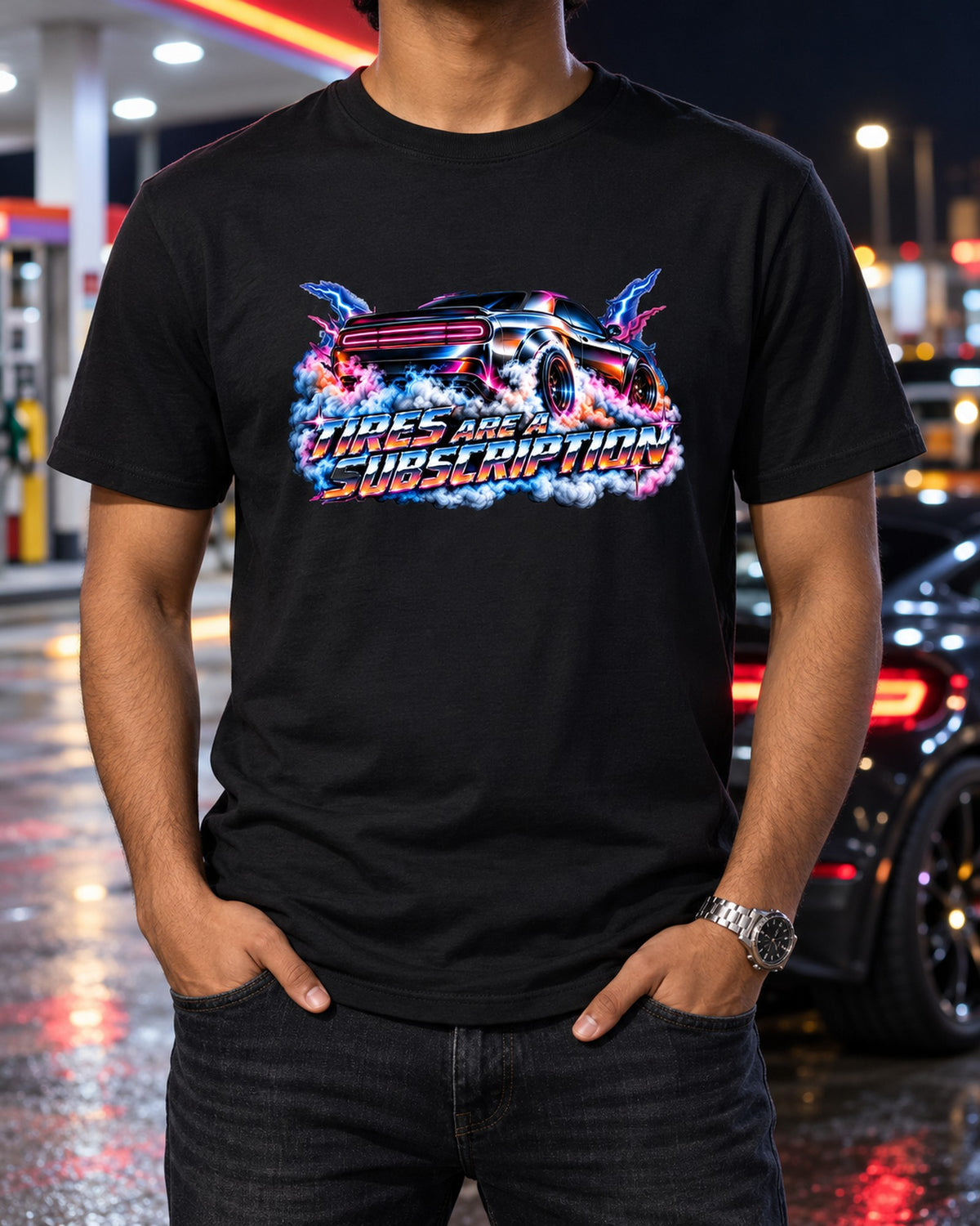 2020 Dodge Challenger Scat Pack Widebody 80s Chrome Burnout Tee T-Shirt Black worn hero