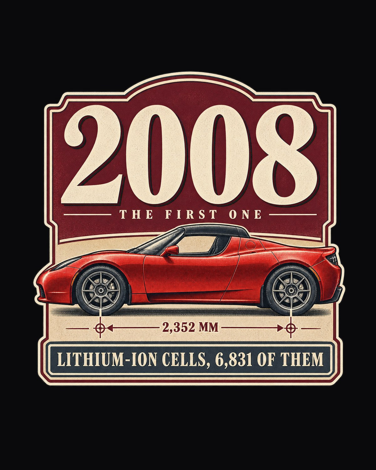 Tesla Roadster 2008 Archive Panel Shirt, First EV Sports Car design only