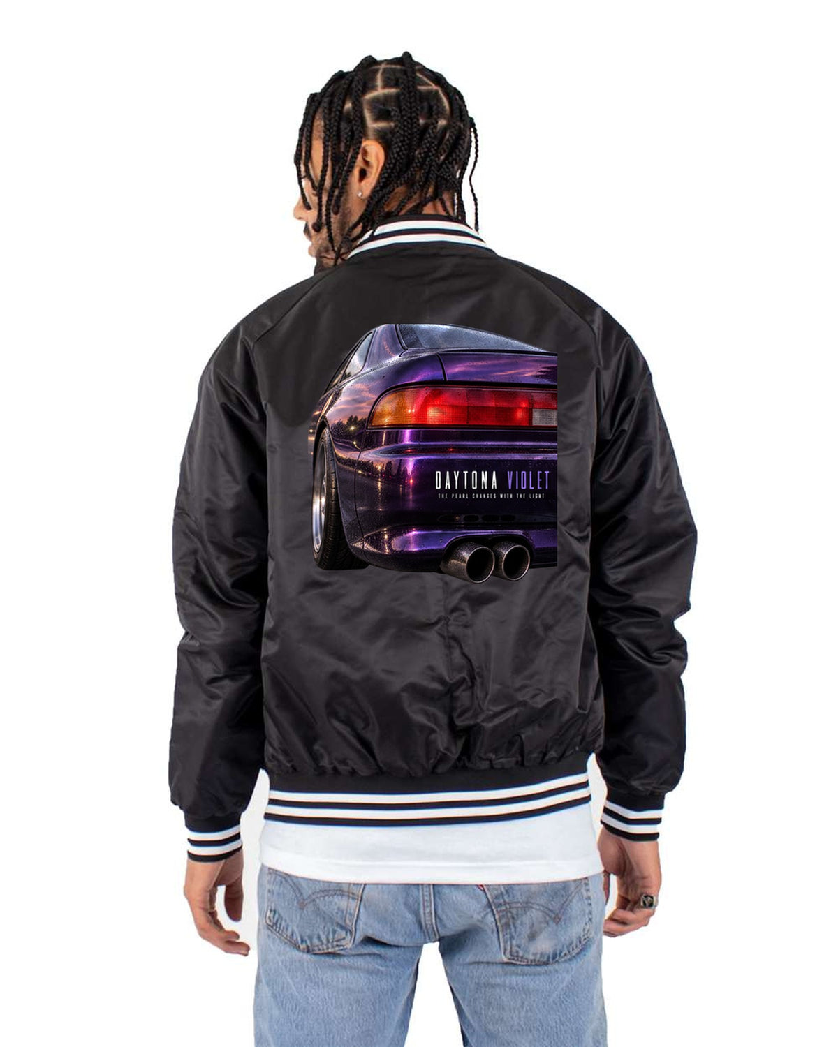 BMW E36 M3 Daytona Violet Taillight Macro Shirt, The Pearl Bomber Jacket Black back