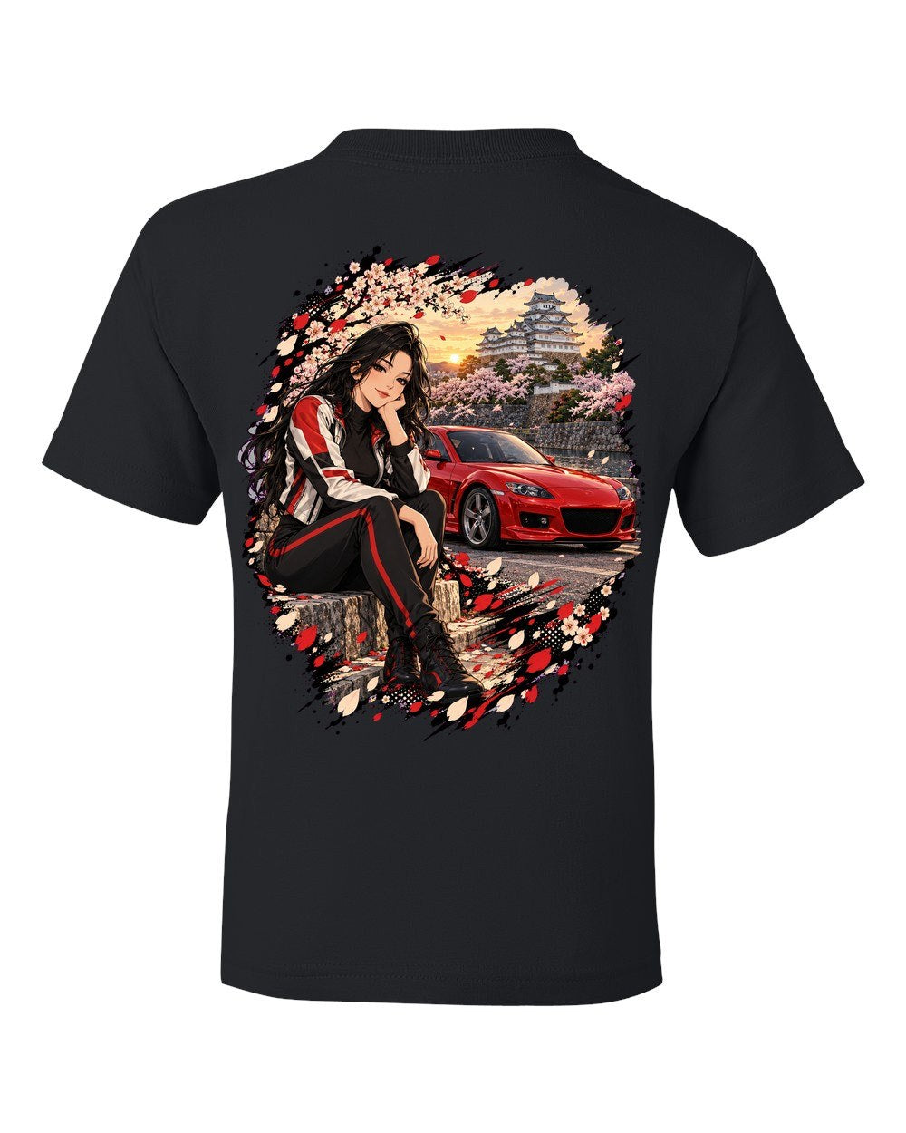 Mazda RX-8 Anime Girl Kids Tee Black back