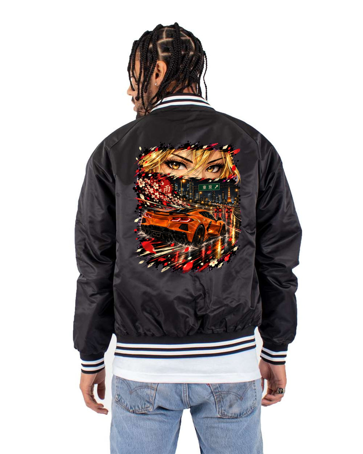 Chevrolet Corvette C8 Z06 Anime Girl Shirt, Hoodie & More Bomber Jacket Black back