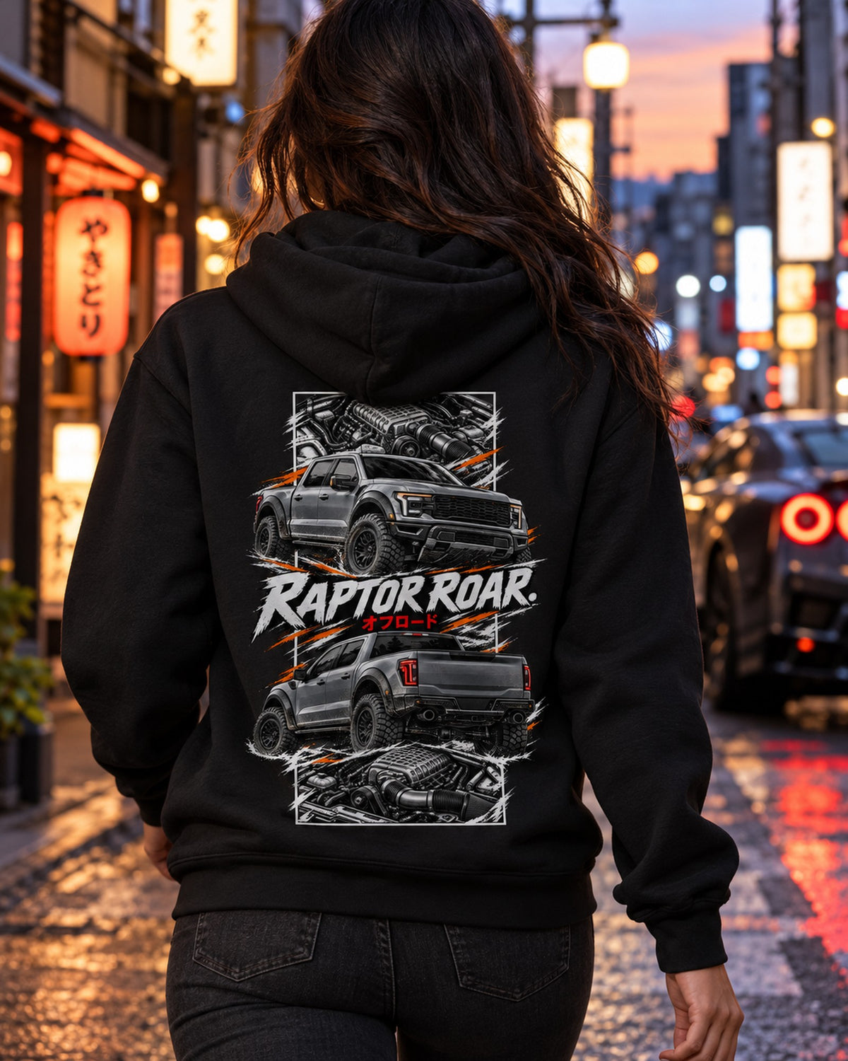 Ford F-150 Raptor R Torn Poster Full-Back Graphic Tee Pull Over Hoodie Black worn hero