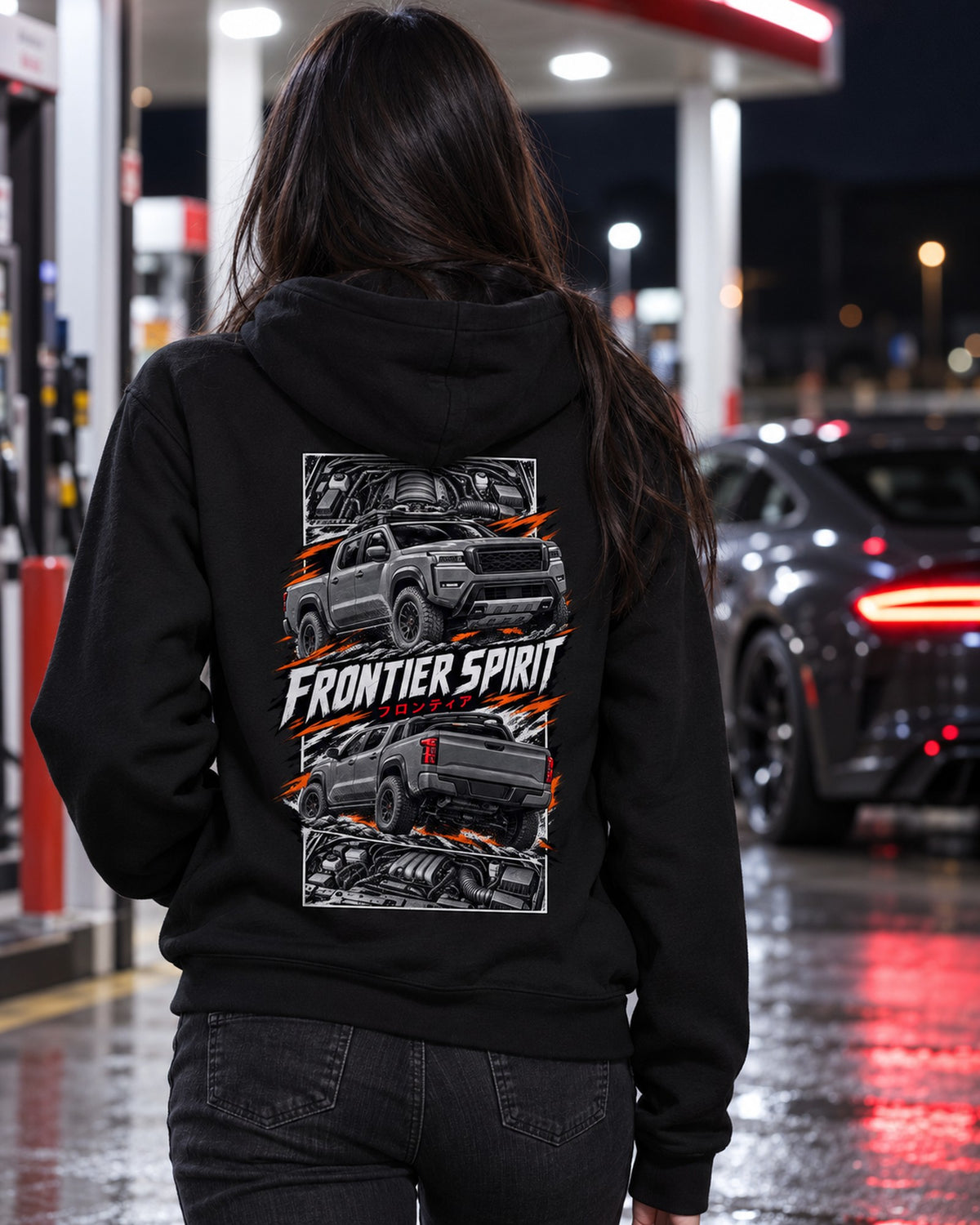 Nissan Frontier Torn Poster Full-Back Graphic Tee Zip Hoodie Black worn hero