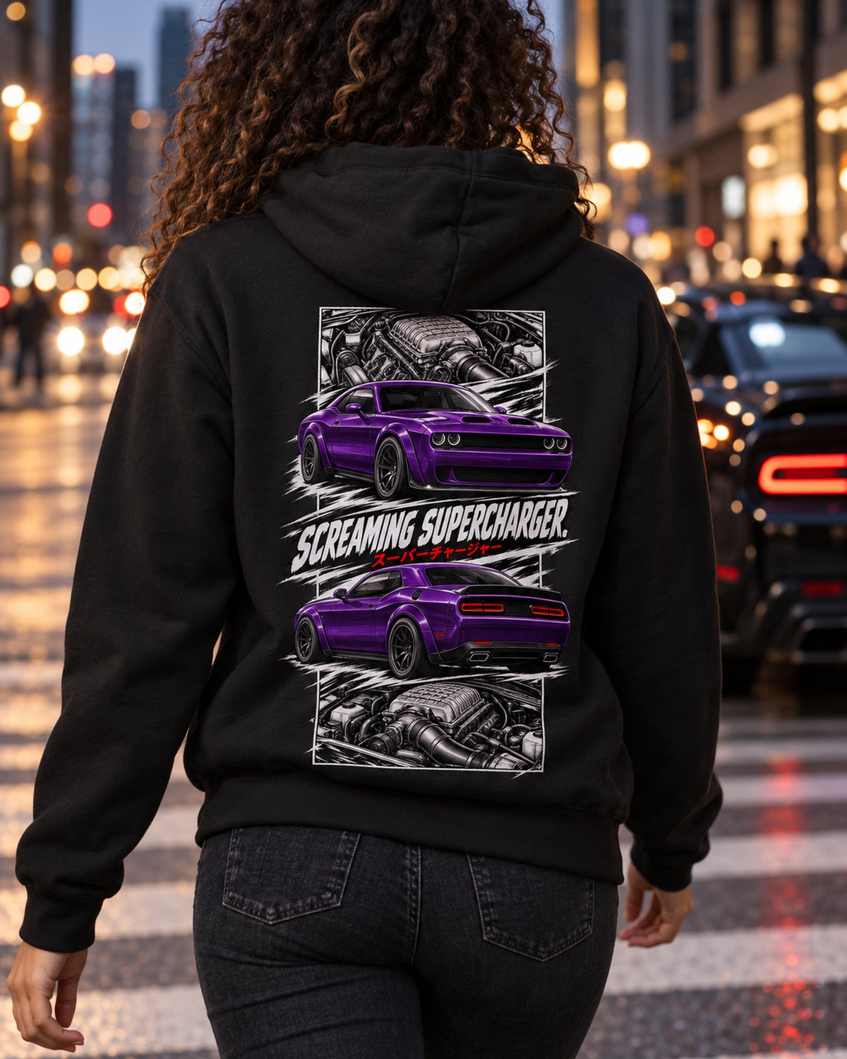Dodge Hellcat Torn Poster Full-Back Graphic Tee Zip Hoodie Black worn hero