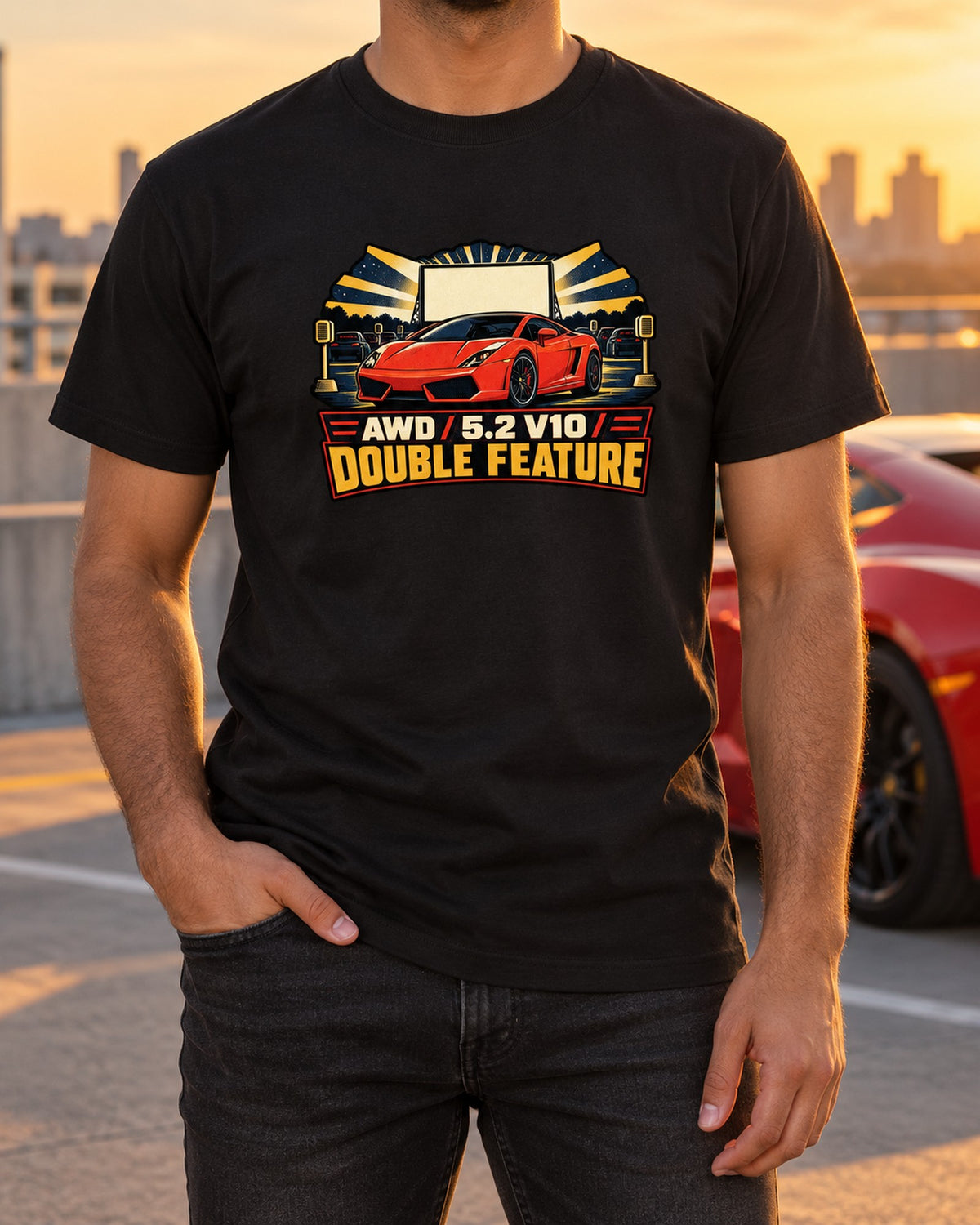 Gallardo LP560-4 Drive-In Poster Tee, Vintage Race Style T-Shirt Black worn hero