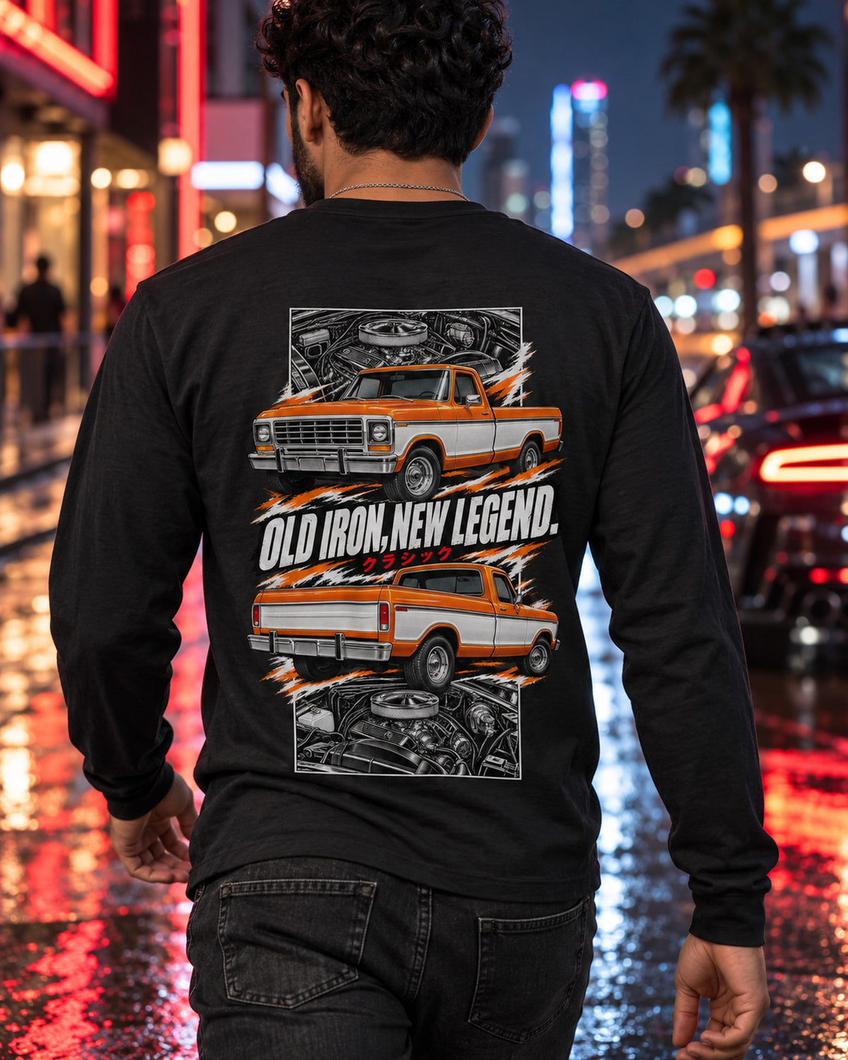 Ford F-150 1978 Torn Poster Full-Back Graphic Tee Long Sleeve Black worn hero