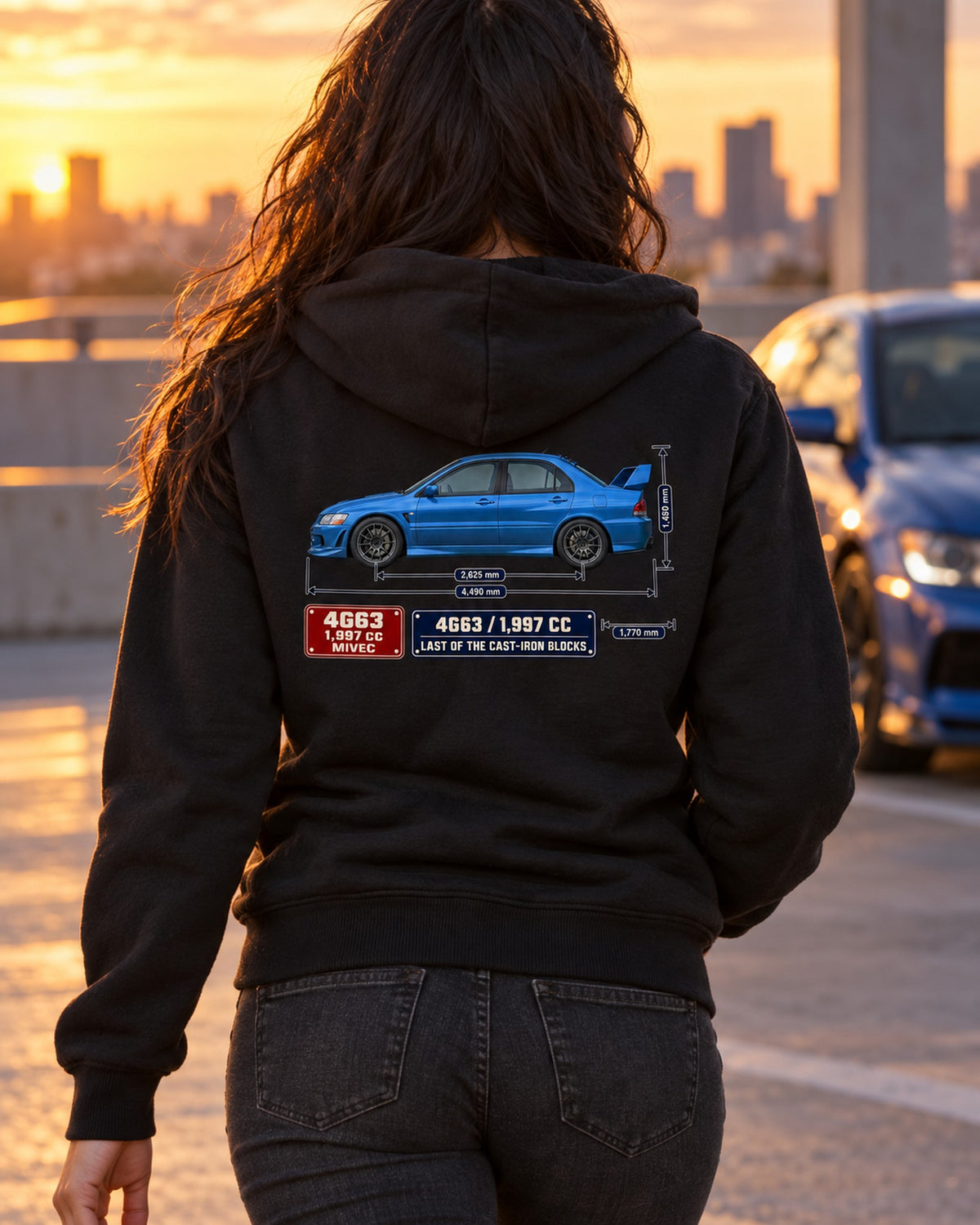 Lancer Evolution IX MR Blueprint Shirt, 4G63 Car Guy Gift Zip Hoodie Black worn hero