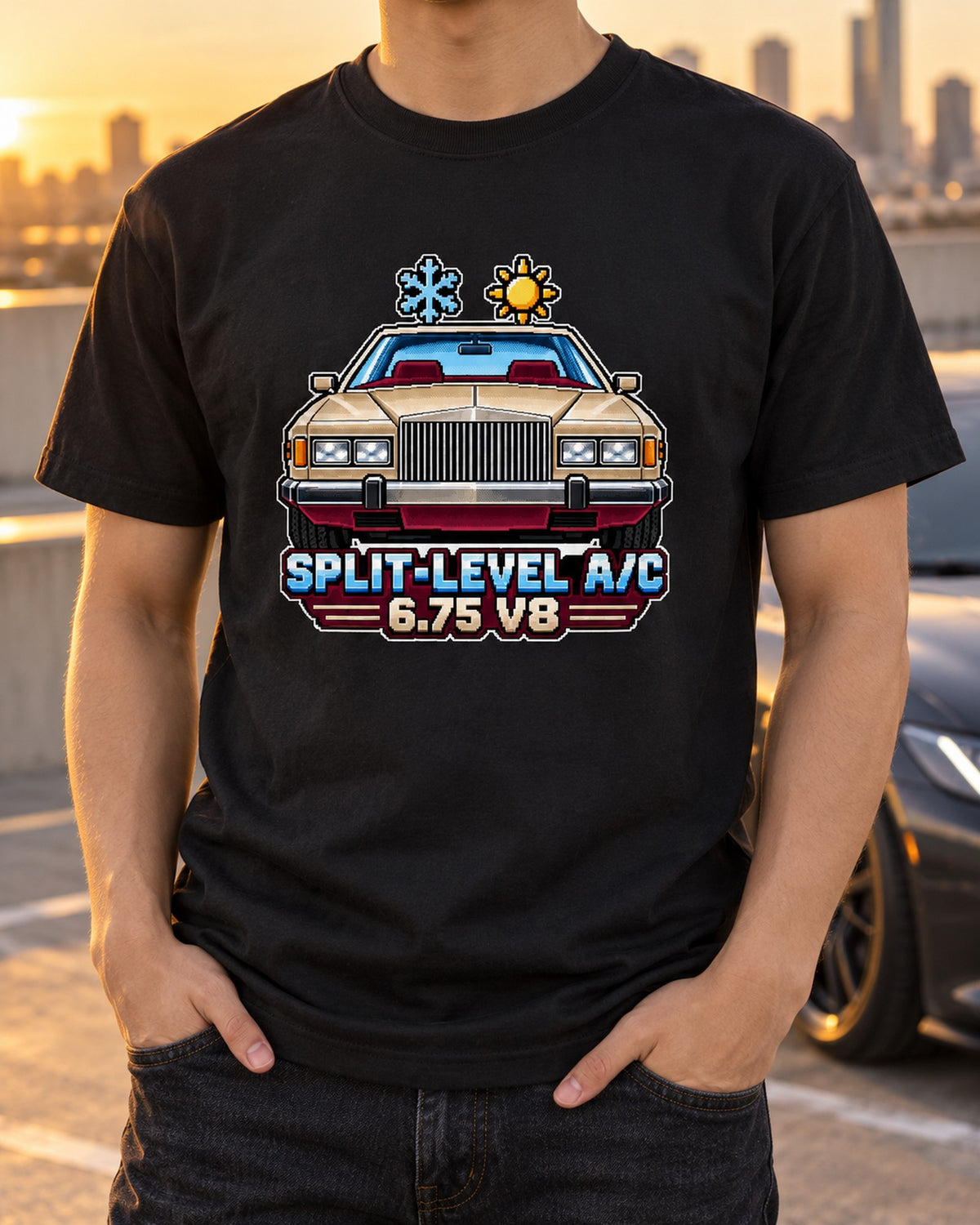 Rolls-Royce Camargue 16-Bit Pixel Art Car Shirt T-Shirt Black worn hero