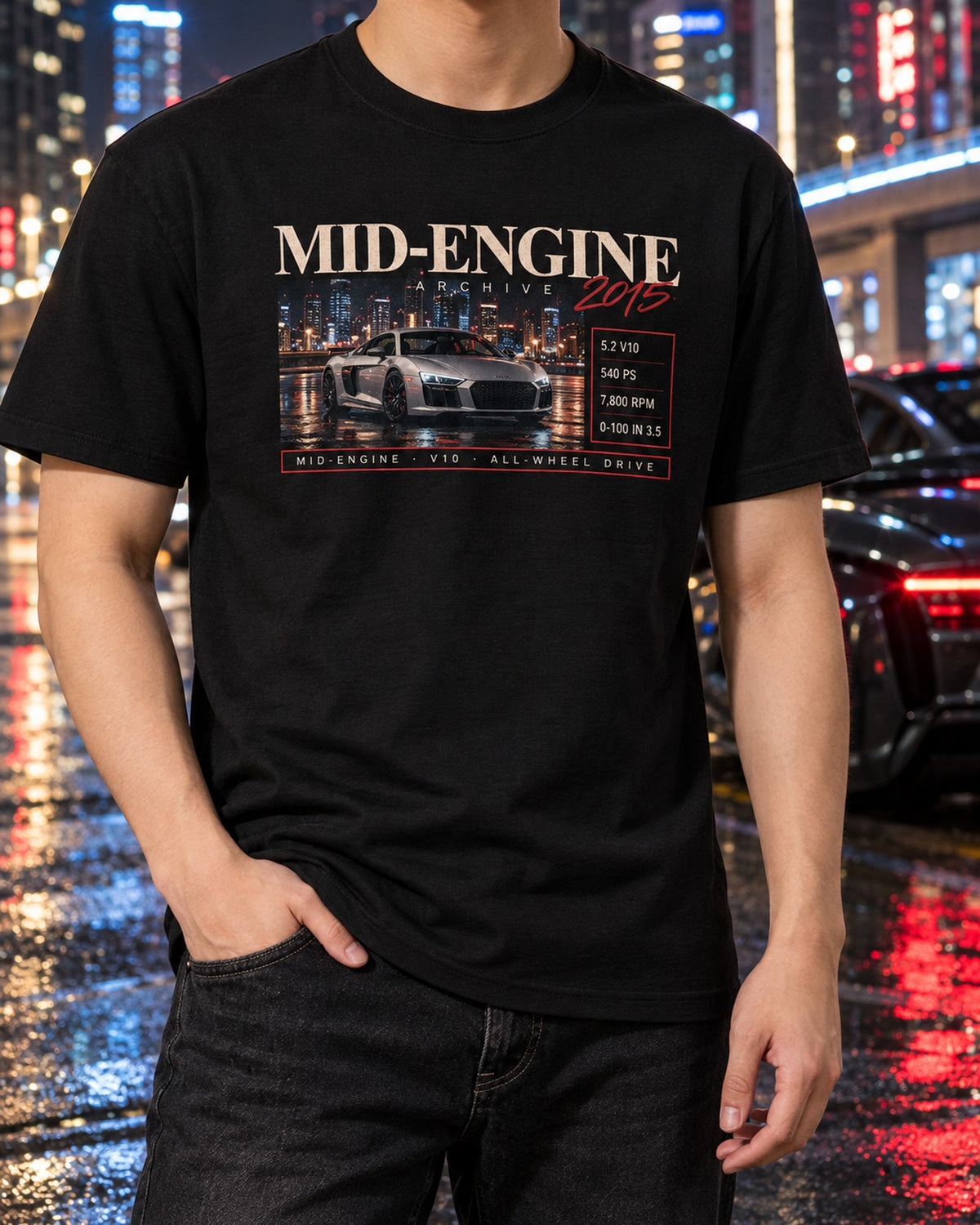 Audi R8 V10 Type 4S Mid-Engine Archive Shirt, Car Gift T-Shirt Black worn hero