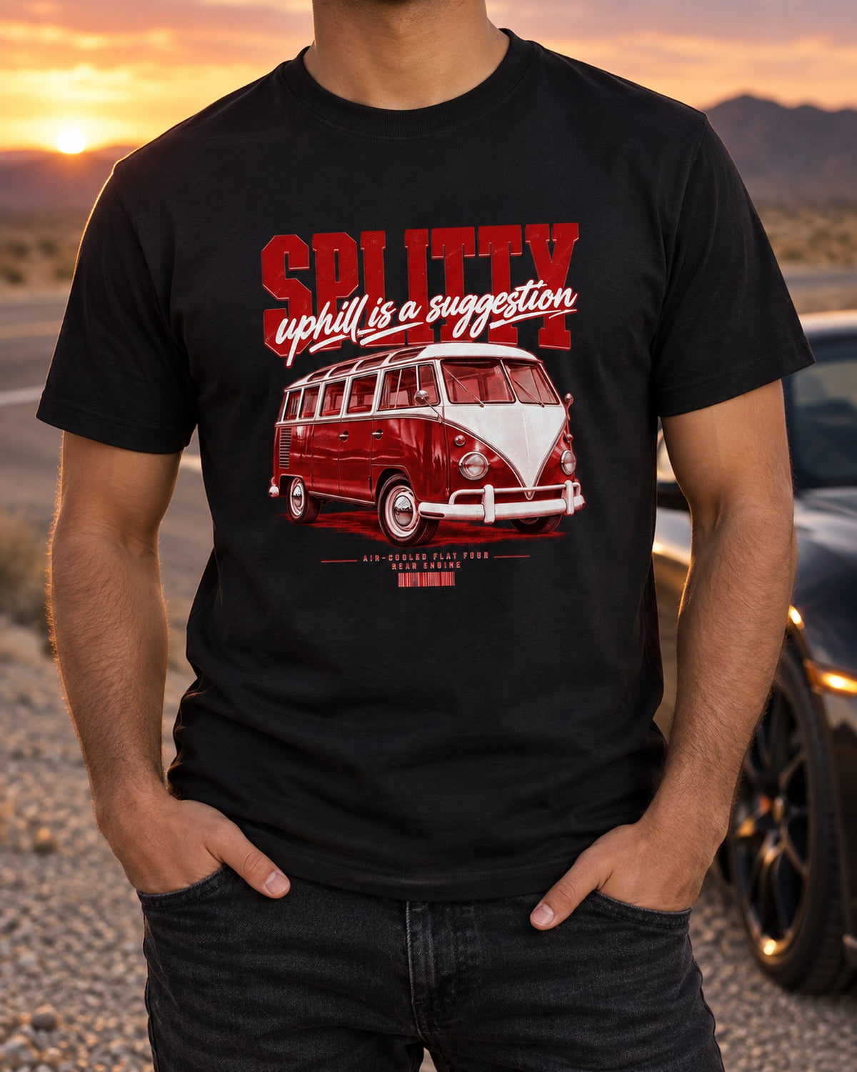 VW T1 Split-Window Bus 1963 Street Poster Tee, Splitty Gift T-Shirt Black worn hero