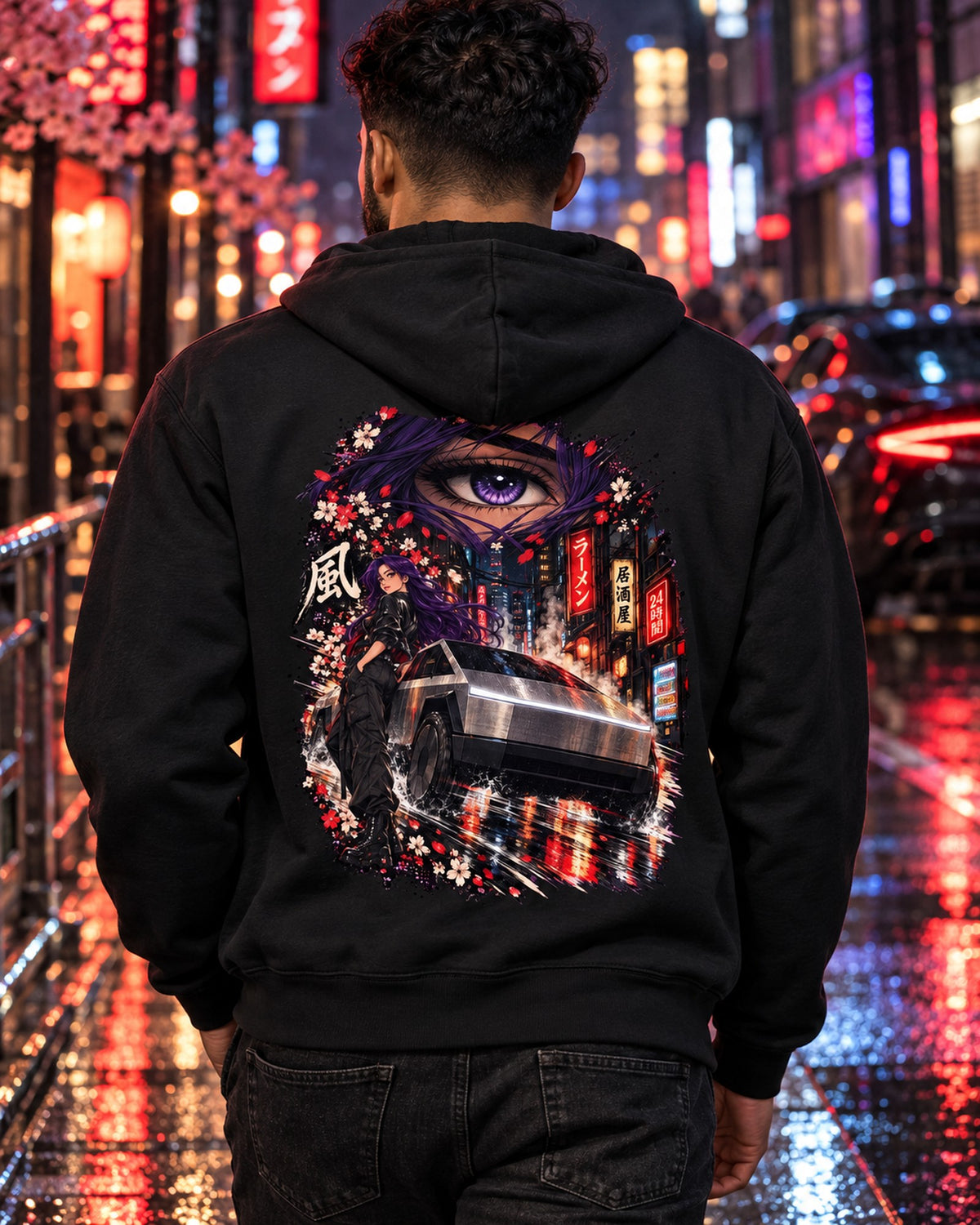 Tesla Cybertruck Anime Girl Shirt, Hoodie & More Zip Hoodie Black worn hero