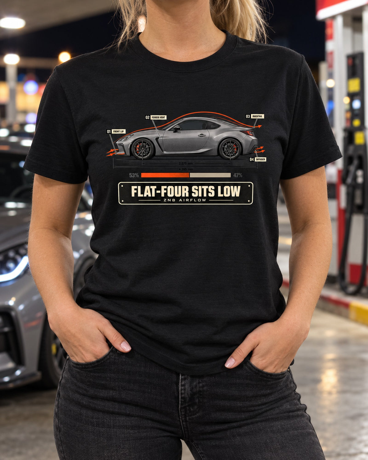Toyota GR86 ZN8 Airflow Callout Shirt, Flat-Four Car Tee T-Shirt Black worn hero