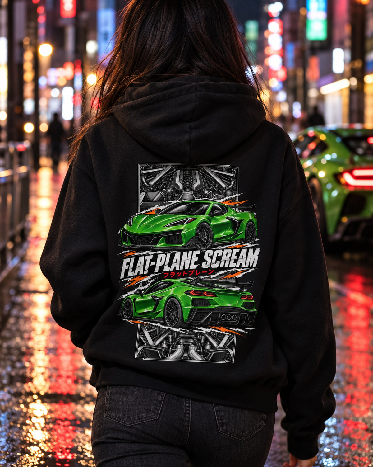Corvette C8 Z06 Torn Poster Full-Back Graphic Tee Pull Over Hoodie Black worn hero