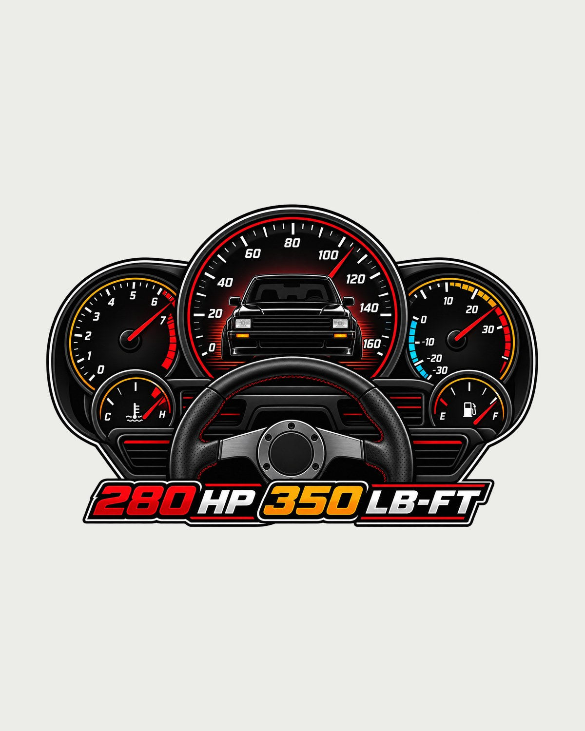 GMC Syclone Gauge Cluster Shirt, 280 HP 350 LB-FT Car Tee design only