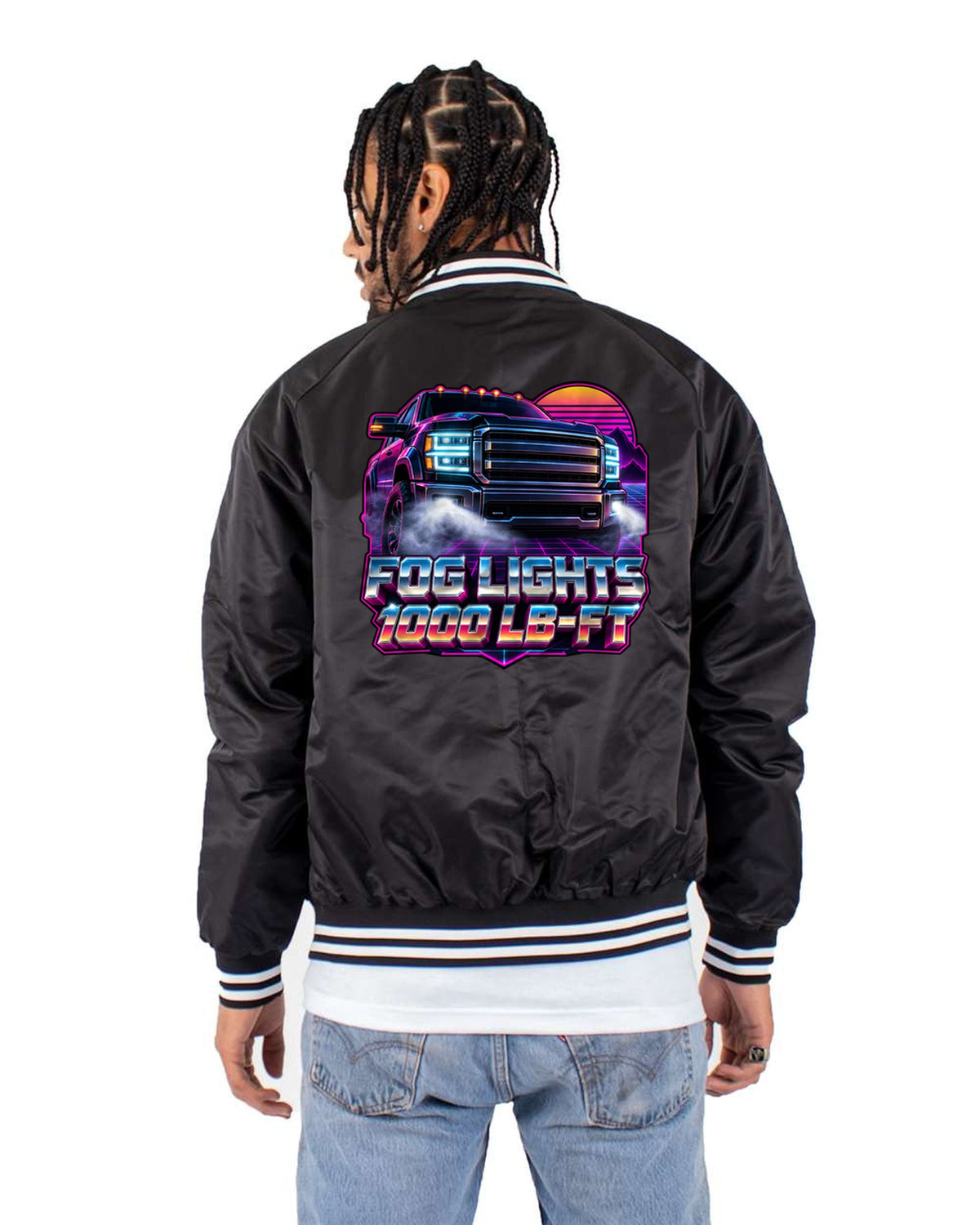 Ram HD 2500 6.7 HO Fog Cutter Synthwave Shirt, 5th Gen Bomber Jacket Black back