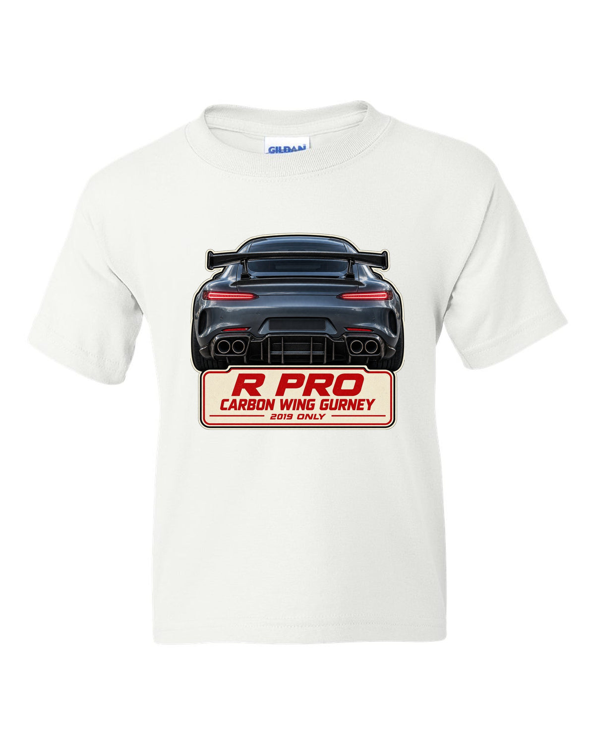 Mercedes-AMG GT R Pro C190 taillight macro print white kids tee front view with the design