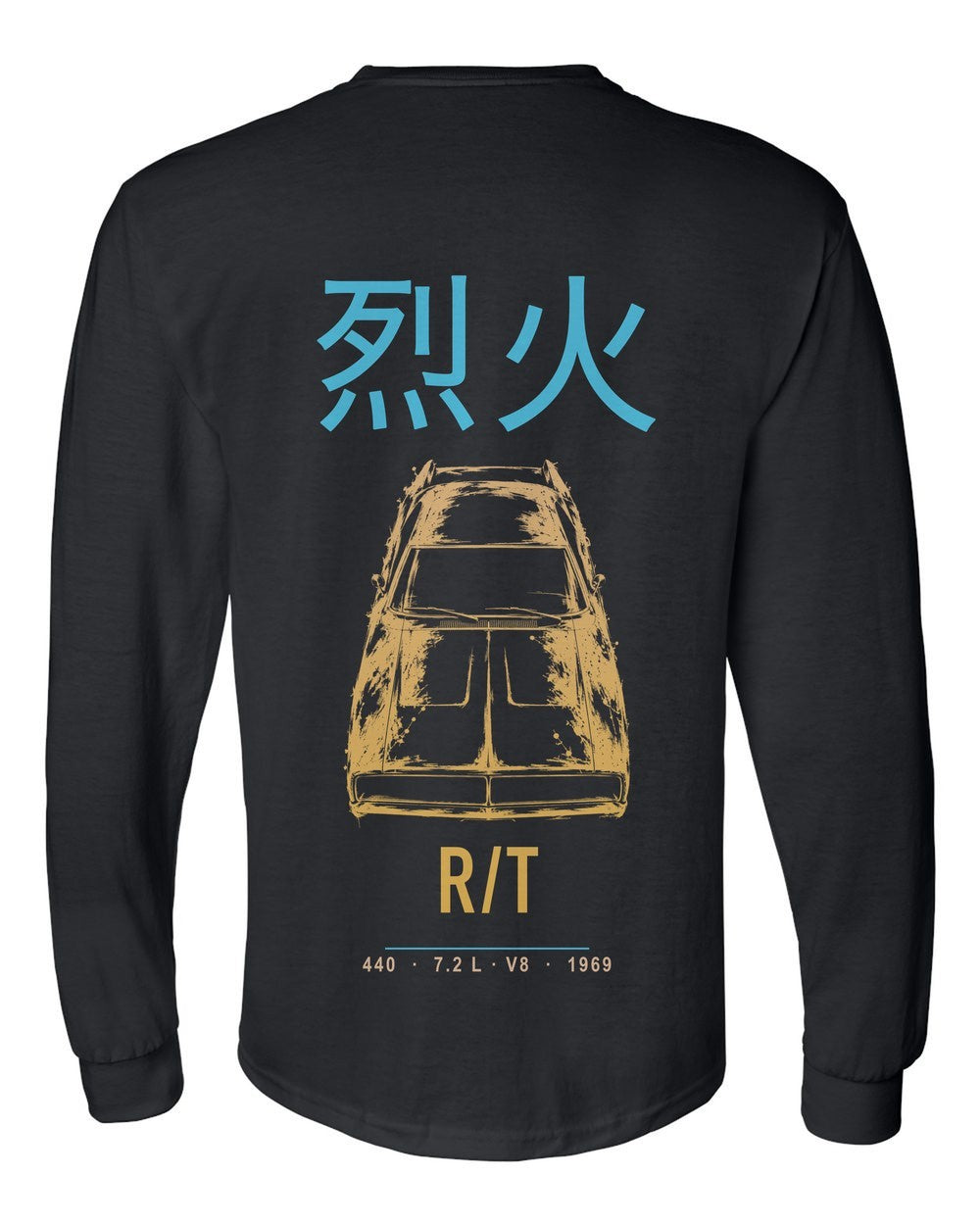 R/T full-back artwork black long sleeve back view with the design