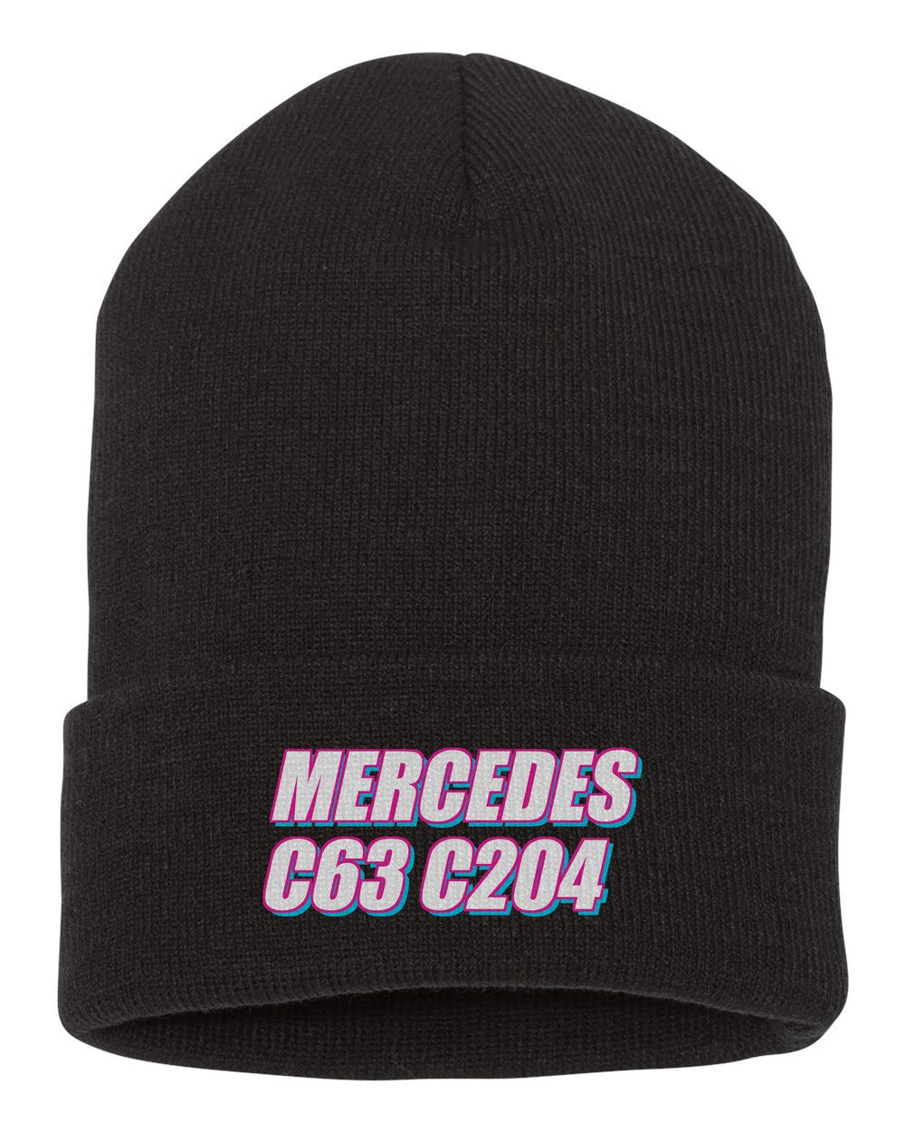 Mercedes C63 C204 black beanie front view with car name