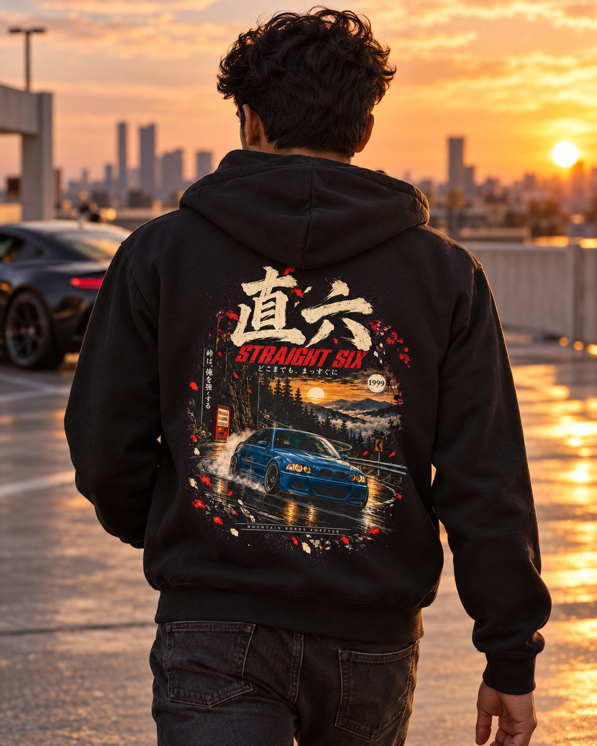 BMW M3 E46 Straight Six Shirt, Hoodie & More Zip Hoodie Black worn hero