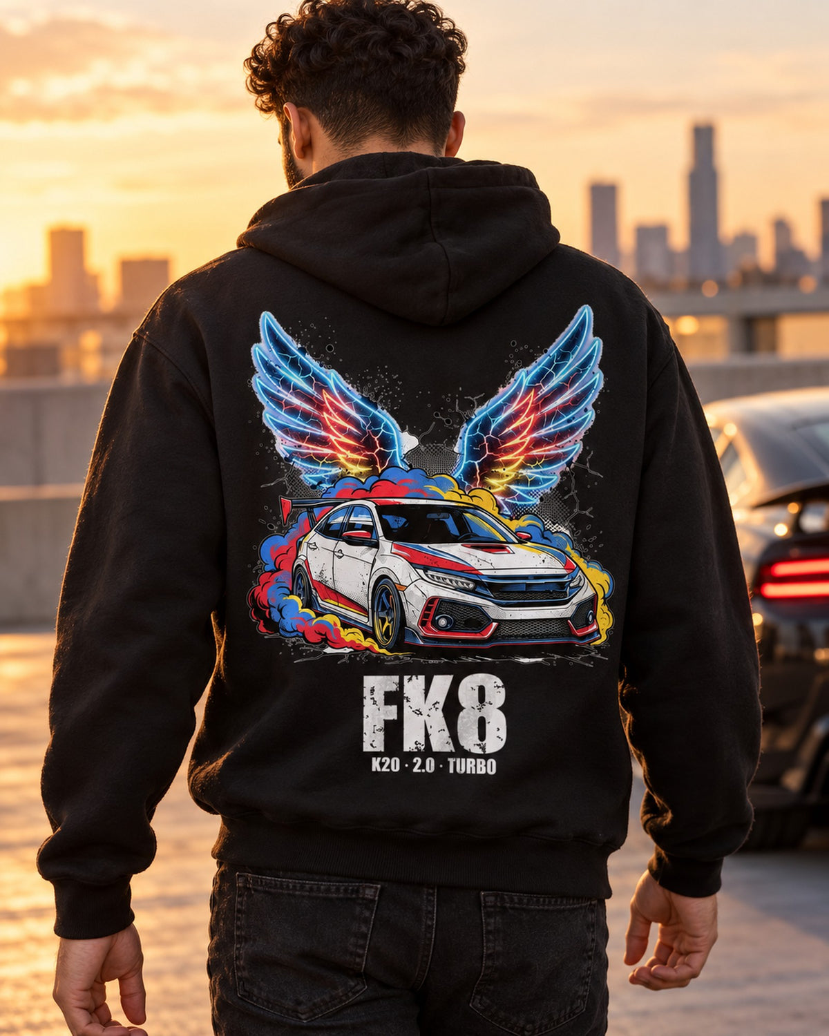 Honda Civic Type R Wings Pull Over Hoodie & Zip Hoodie Pull Over Hoodie Black worn hero