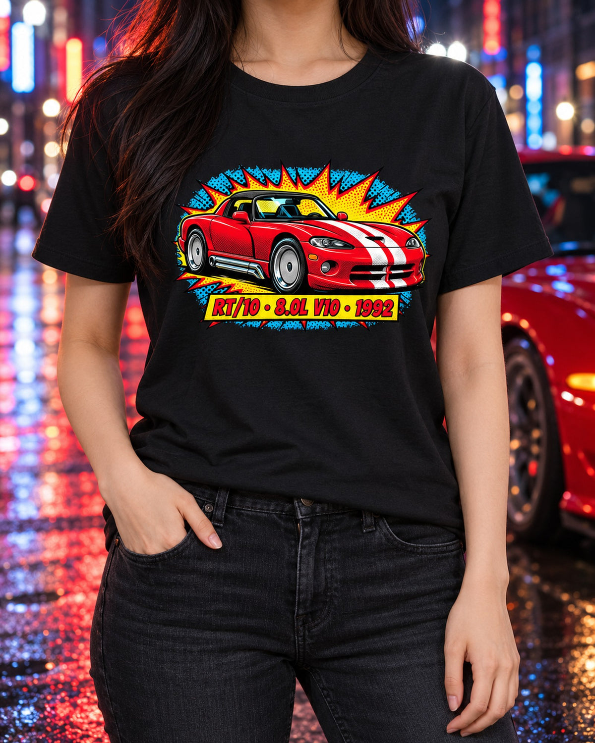1992 Dodge Viper RT/10 Comic Halftone Pop-Art Shirt T-Shirt Black worn hero