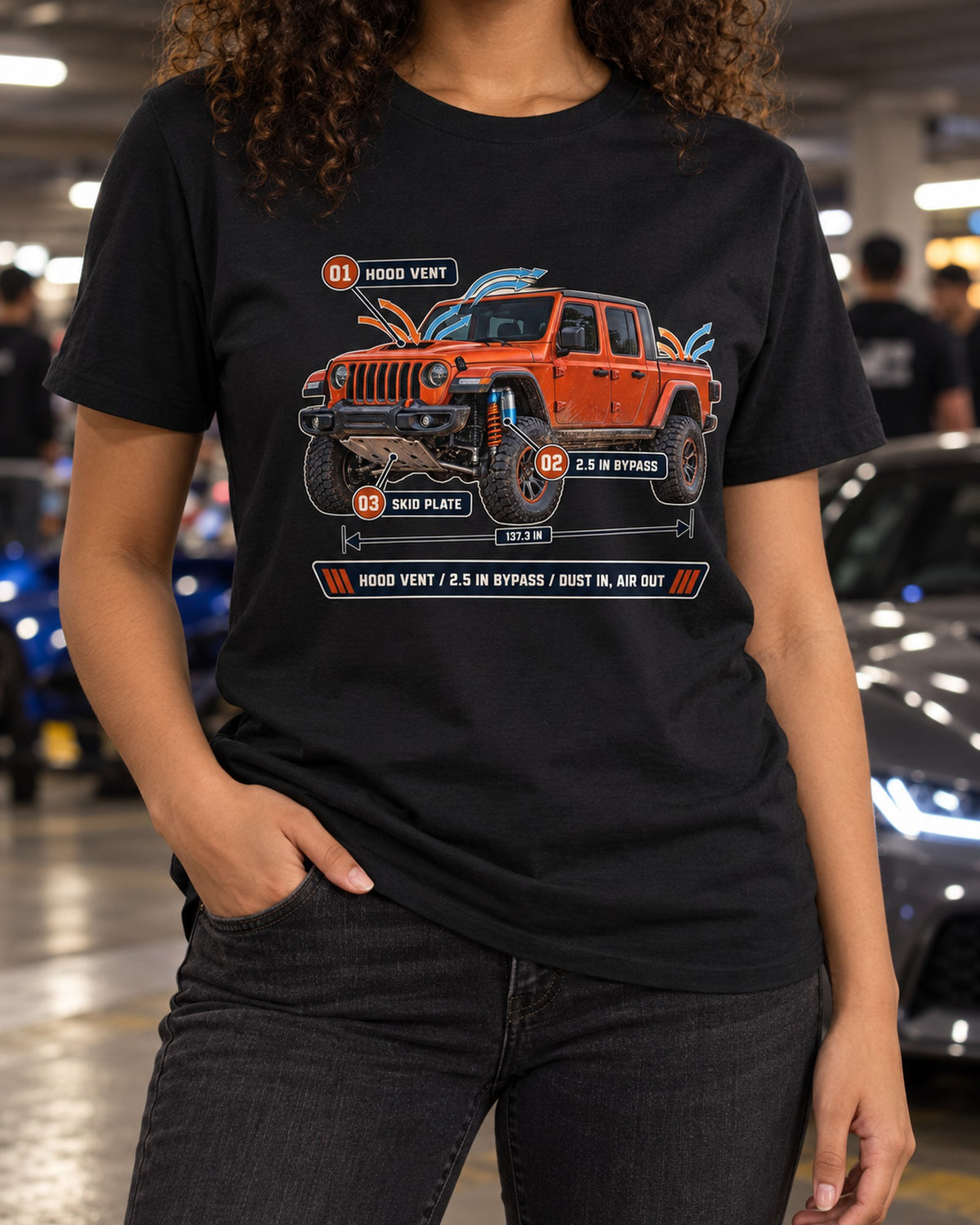 Jeep Gladiator Mojave Hood Vent Aero Callout Shirt, JT Desert Tee T-Shirt Black worn hero