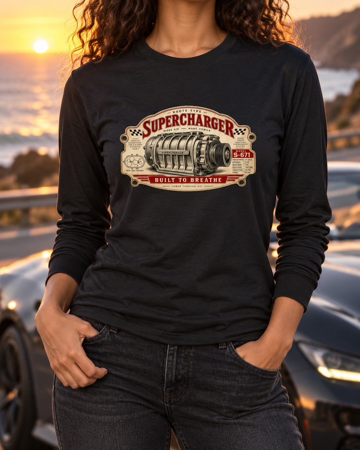 2023 Ford F-150 Raptor R P702 Supercharger Spec Plate Shirt Long Sleeve Black worn hero
