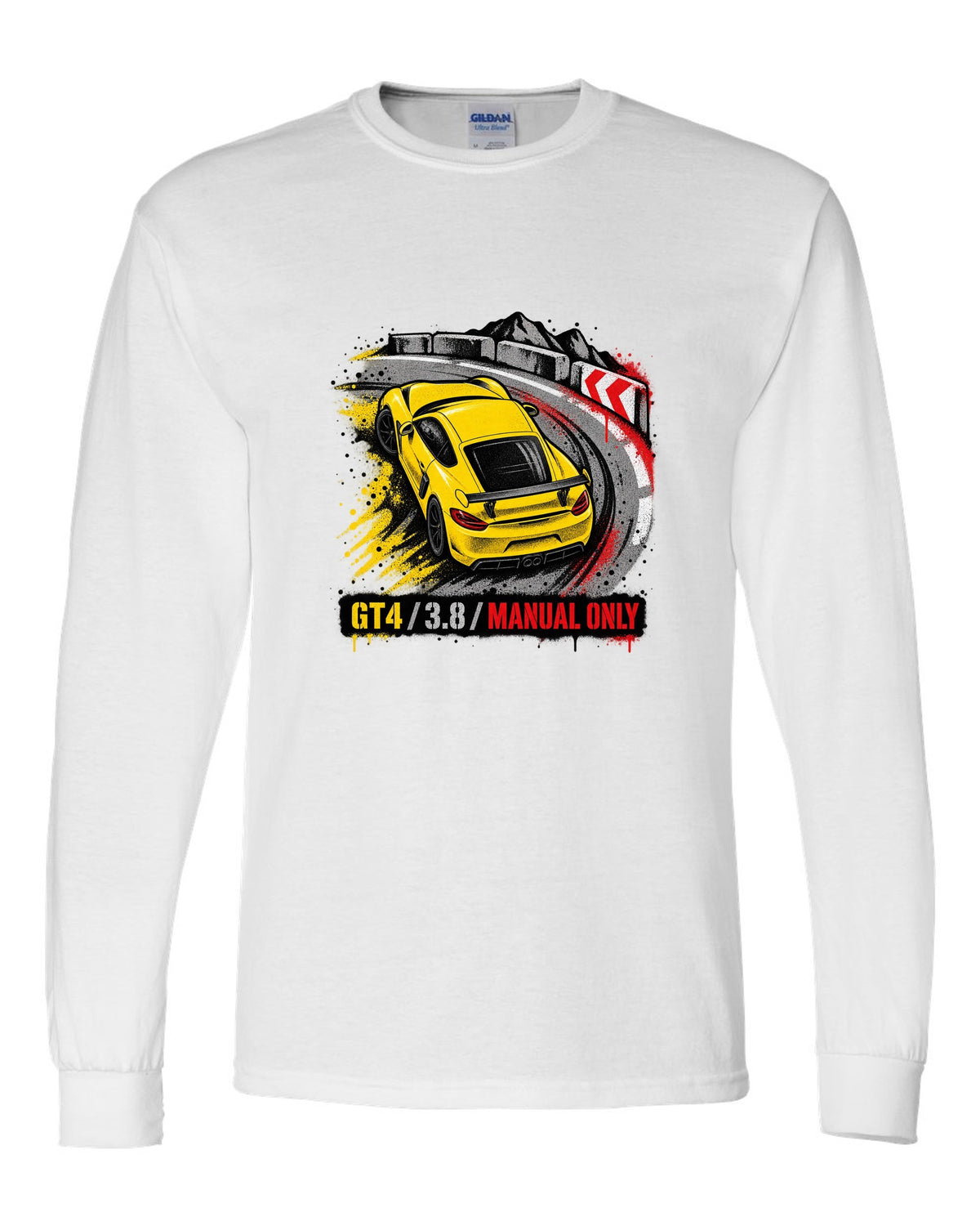 Engraved tachometer illustration for the Porsche 911 GT3 RS 991.2 white long sleeve front view with the design
