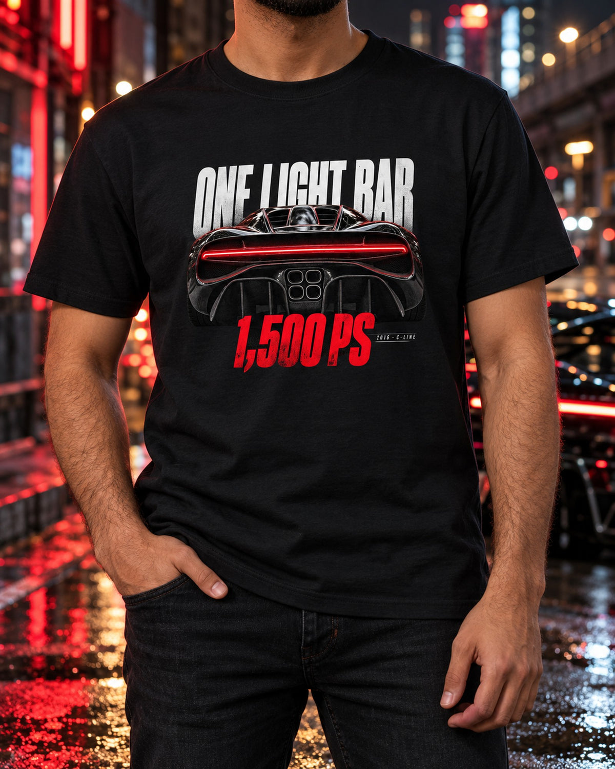 Bugatti Chiron 2016 Light Bar Taillight Macro print Shirt T-Shirt Black worn hero
