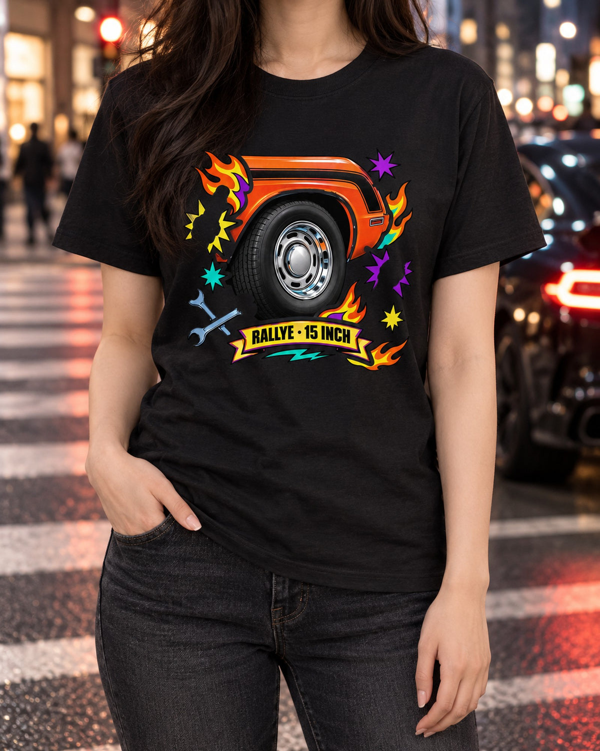 1970 Dodge Challenger R/T E-body Rallye Wheel Sticker Shirt T-Shirt Black worn hero