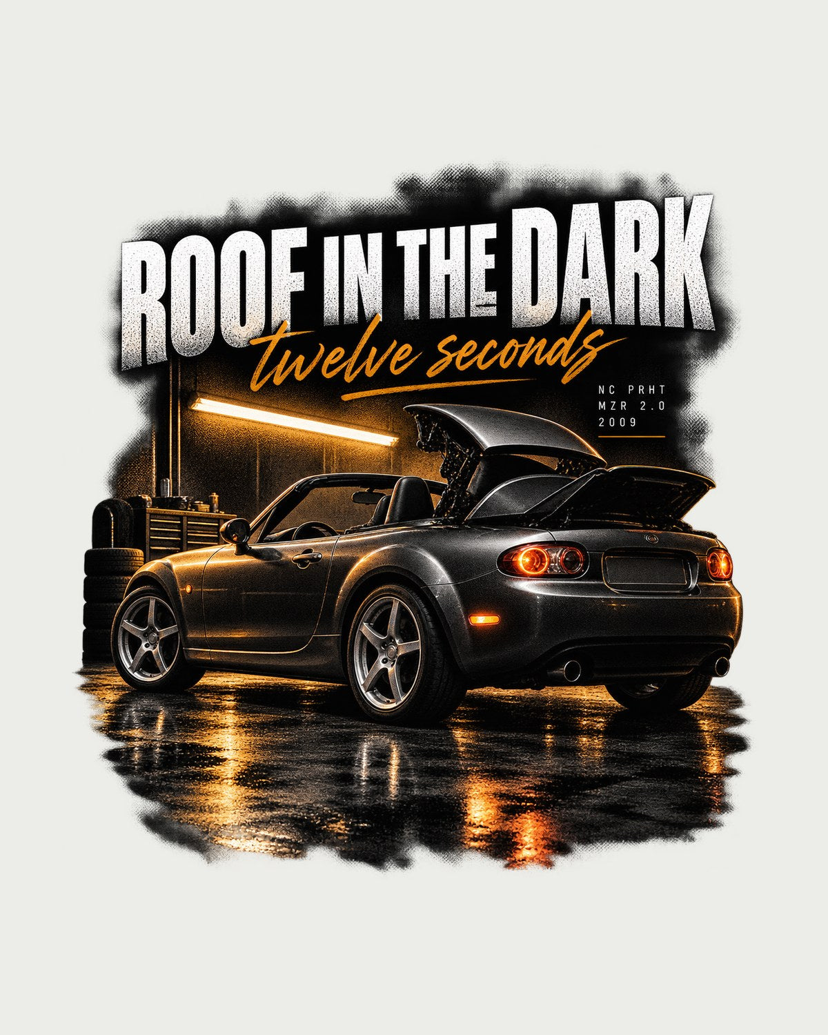 Mazda MX-5 NC PRHT Garage Night Tee, Miata Hardtop Shirt design only