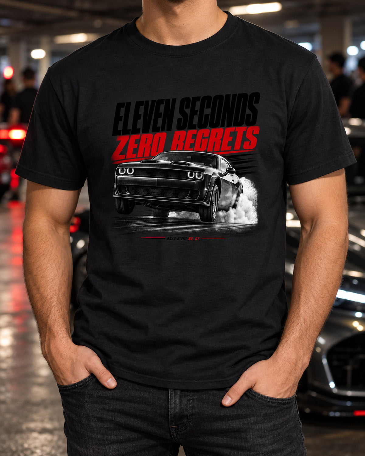 2019 Challenger Hellcat Redeye Drag Night No. 07 Race Poster Tee T-Shirt Black worn hero